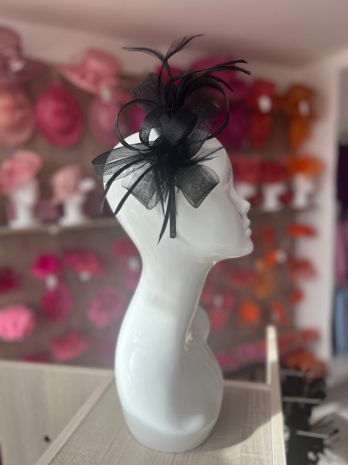 Black Loop Bow Fascinator With Feathers-Fascinators Direct