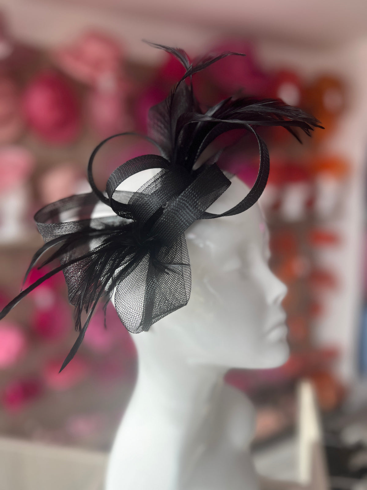 Black Loop Bow Fascinator With Feathers-Fascinators Direct
