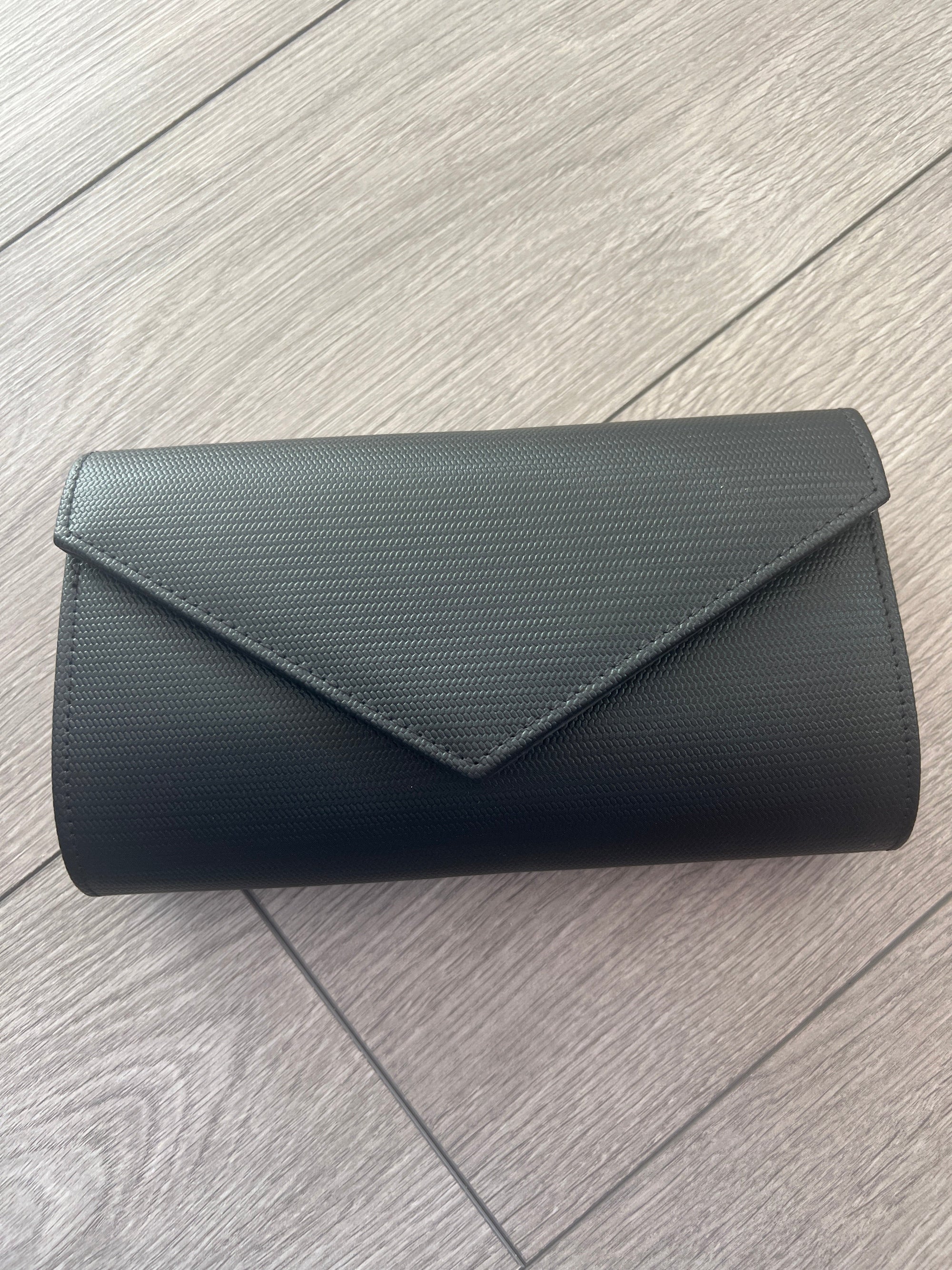 Black Metallic Envelope Clutch Bag-Fascinators Direct