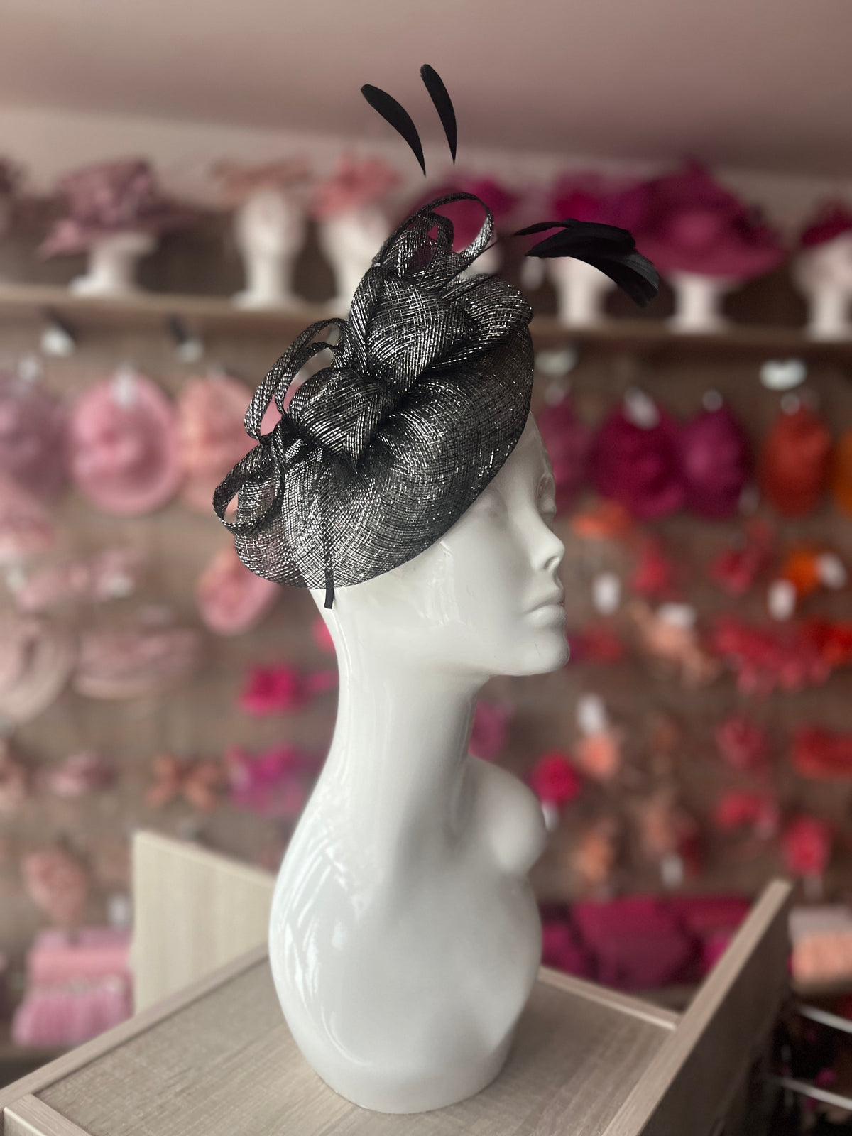 Black Metallic Fascinator With Oval Base-Fascinators Direct
