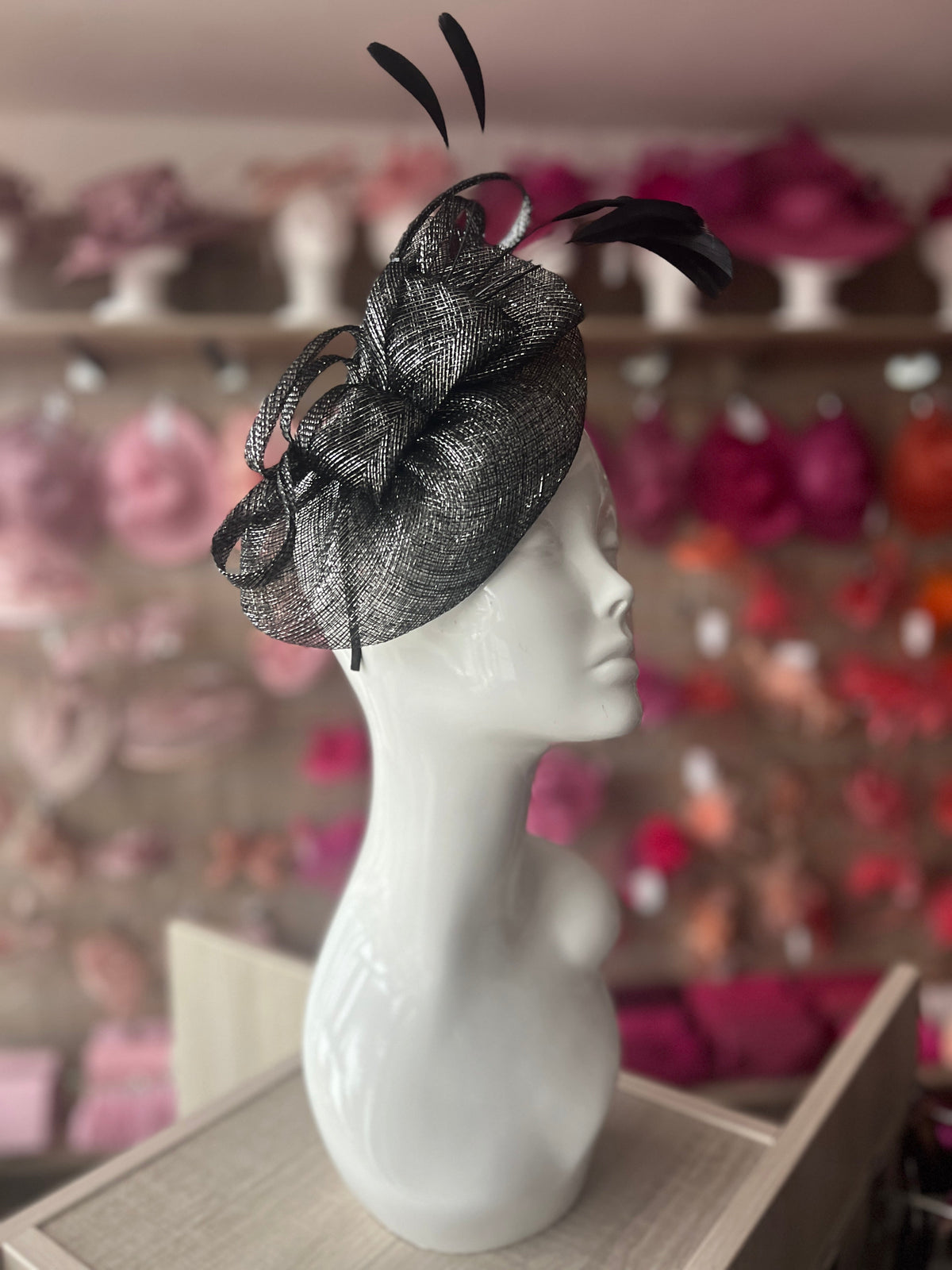 Black Metallic Fascinator With Oval Base-Fascinators Direct