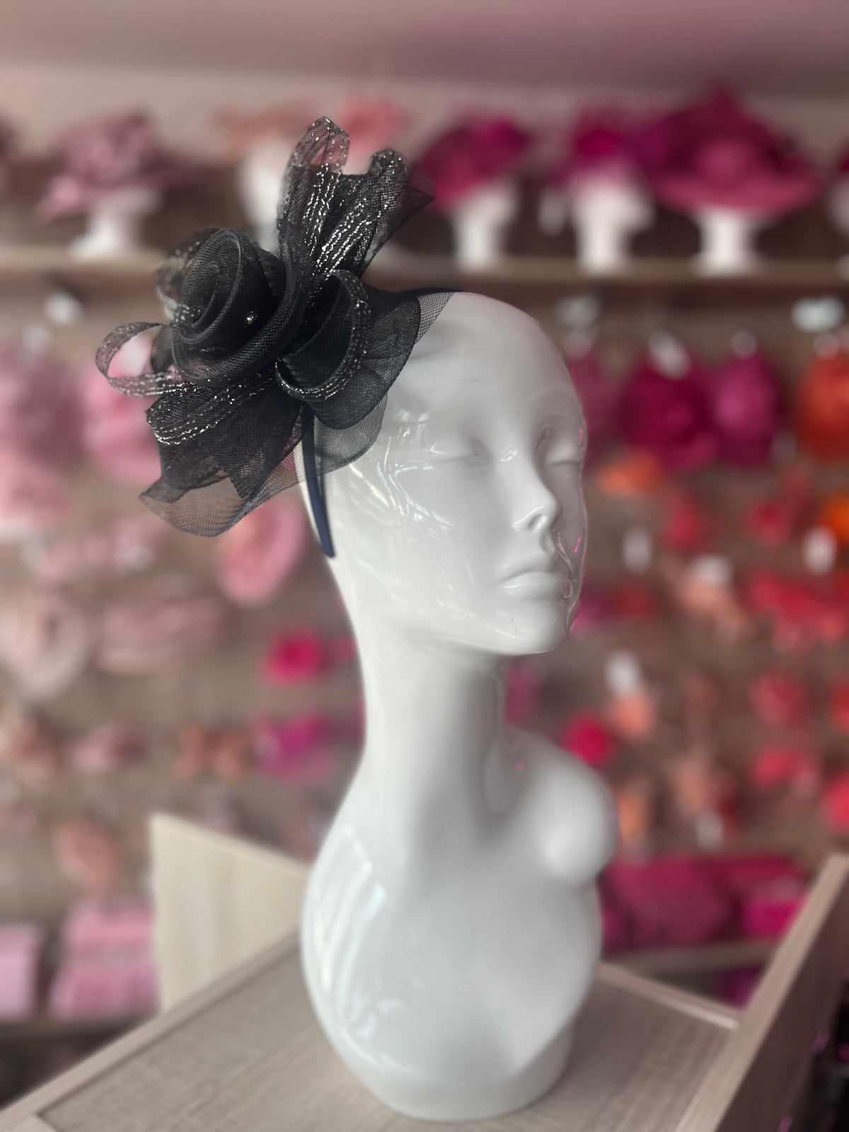 Black Metallic Flower Headband Fascinator-Fascinators Direct