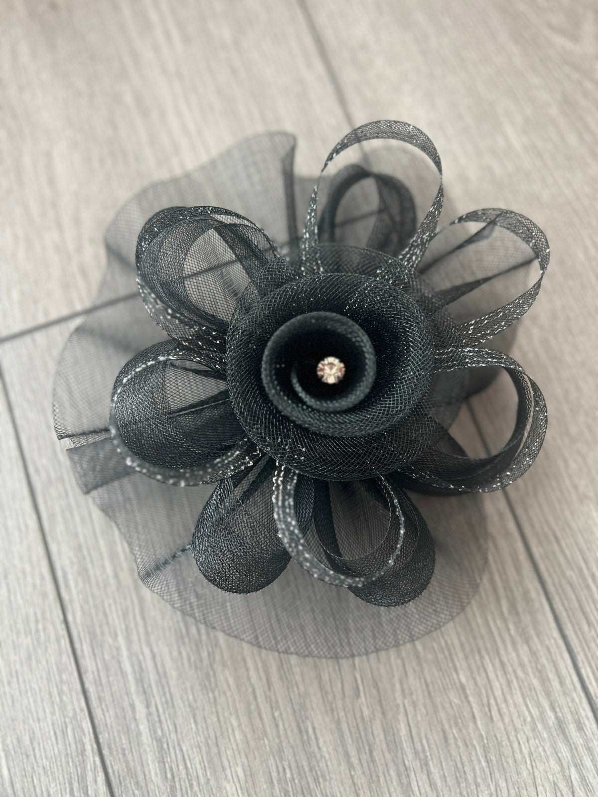 Black Metallic Flower Headband Fascinator-Fascinators Direct