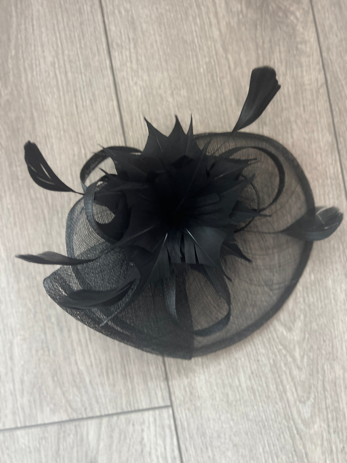 Black Oval Base Fascinator With Feather Flower-Fascinators Direct