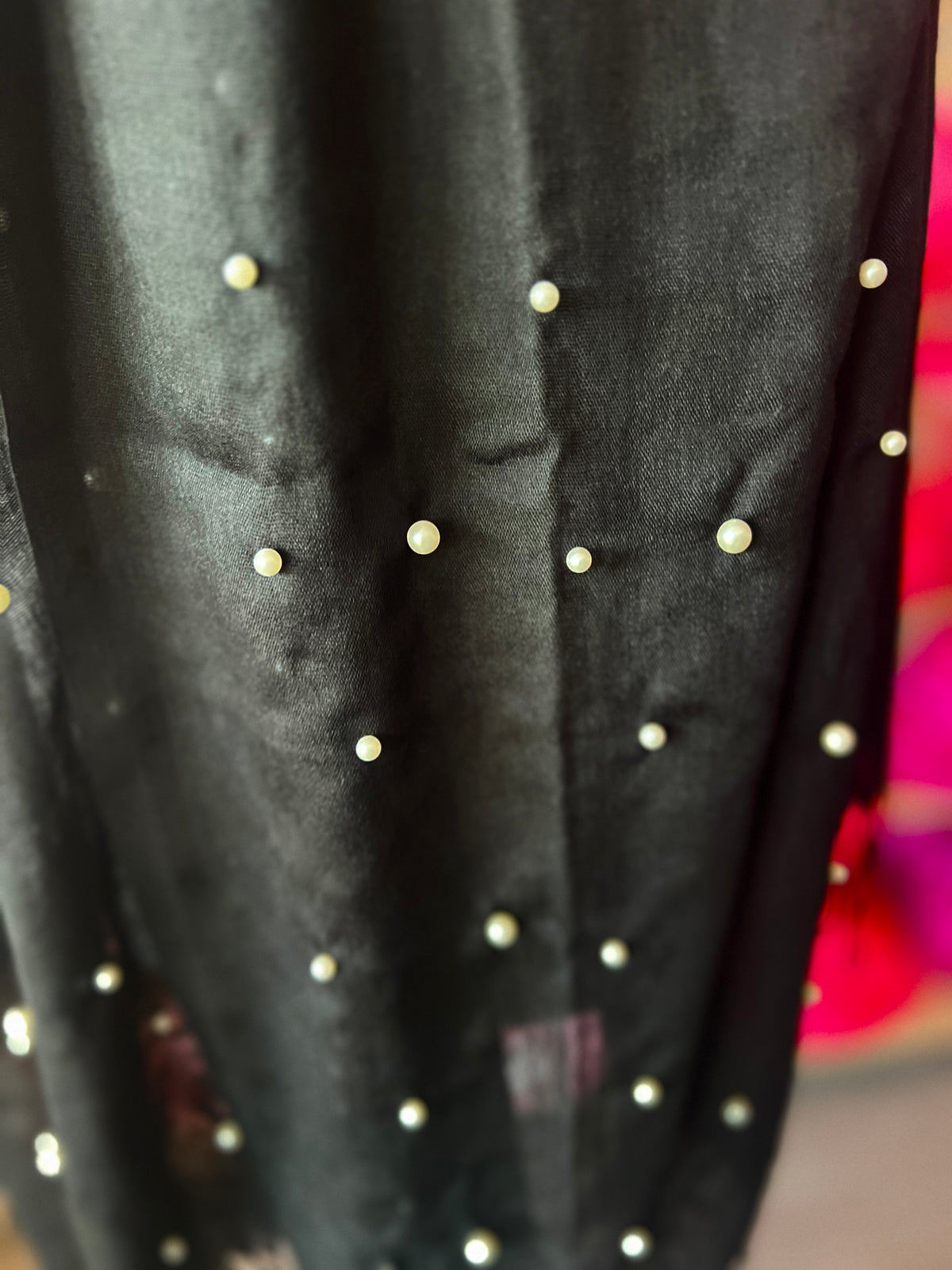 Black Pashmina Scarf With Pearl Detail-Fascinators Direct