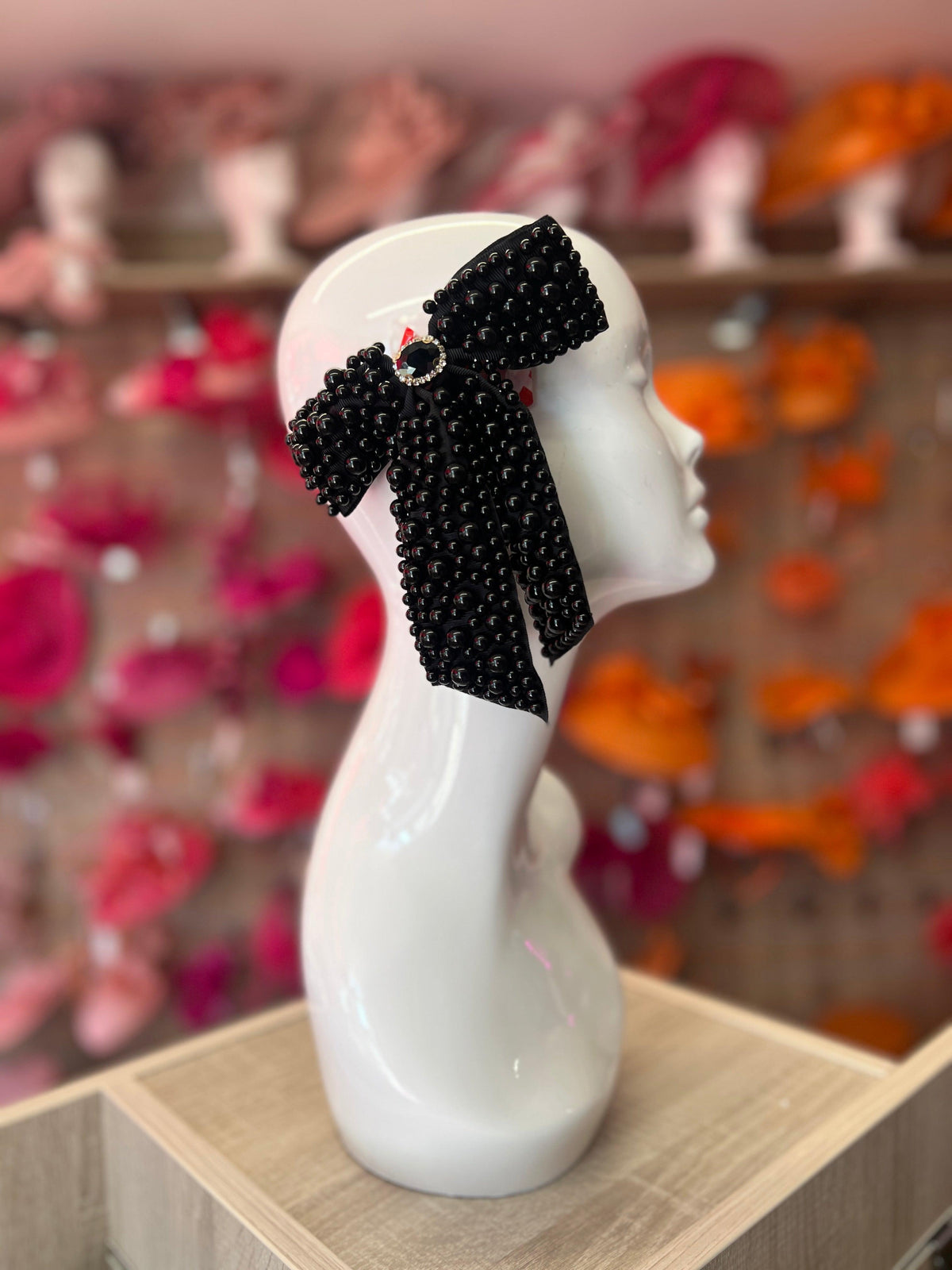 Black Pearl Bow Barrette Hair Clip-Fascinators Direct