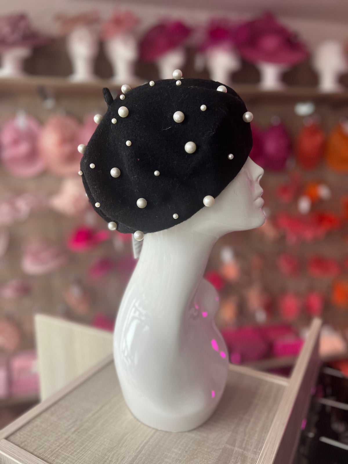 Black Pearl Embellished Beret Hat-Fascinators Direct