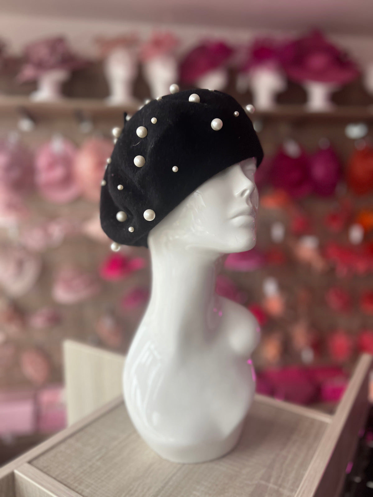 Black Pearl Embellished Beret Hat-Fascinators Direct