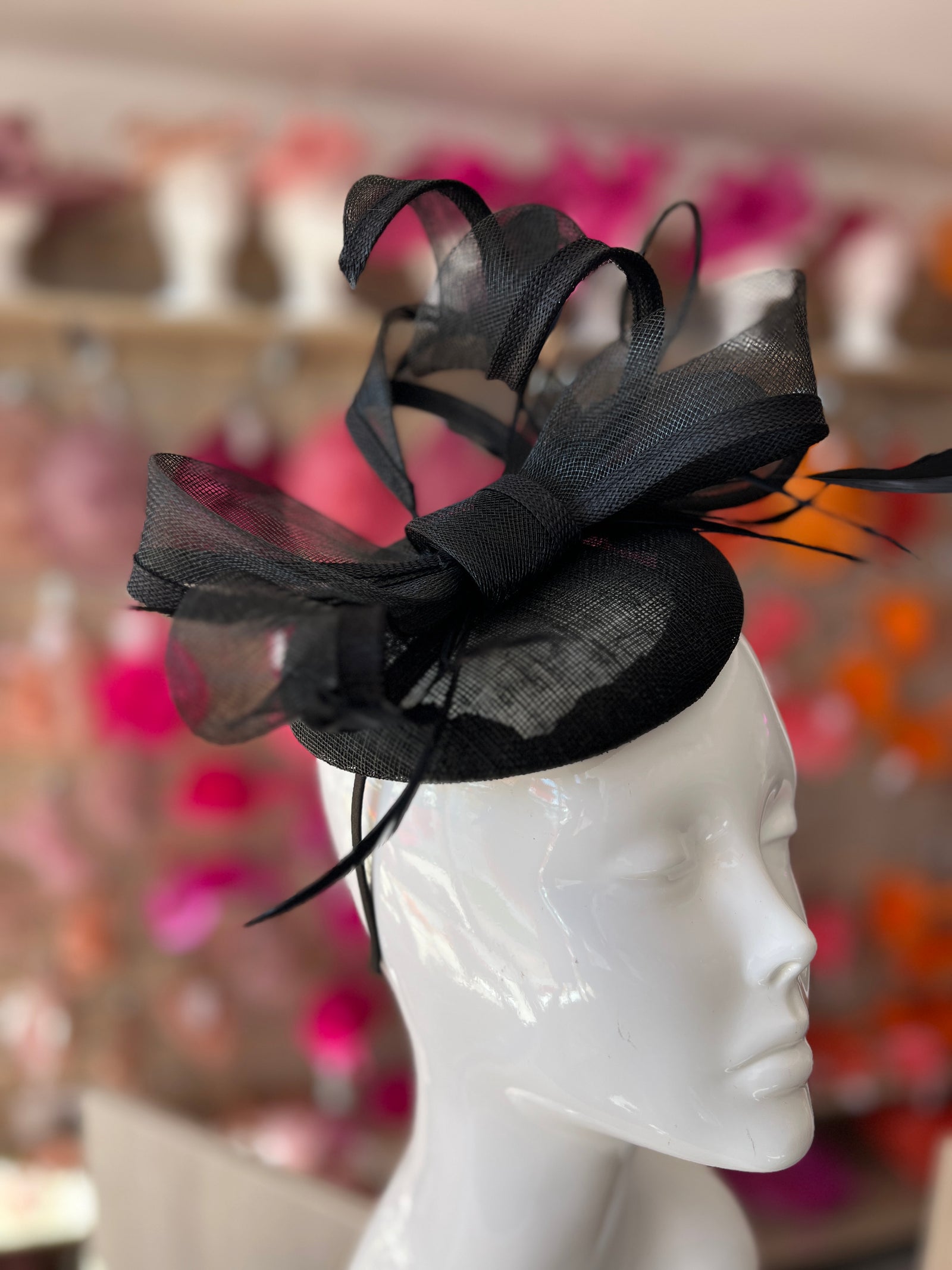 Black Pill Box Bow Feather Fascinator-Fascinators Direct