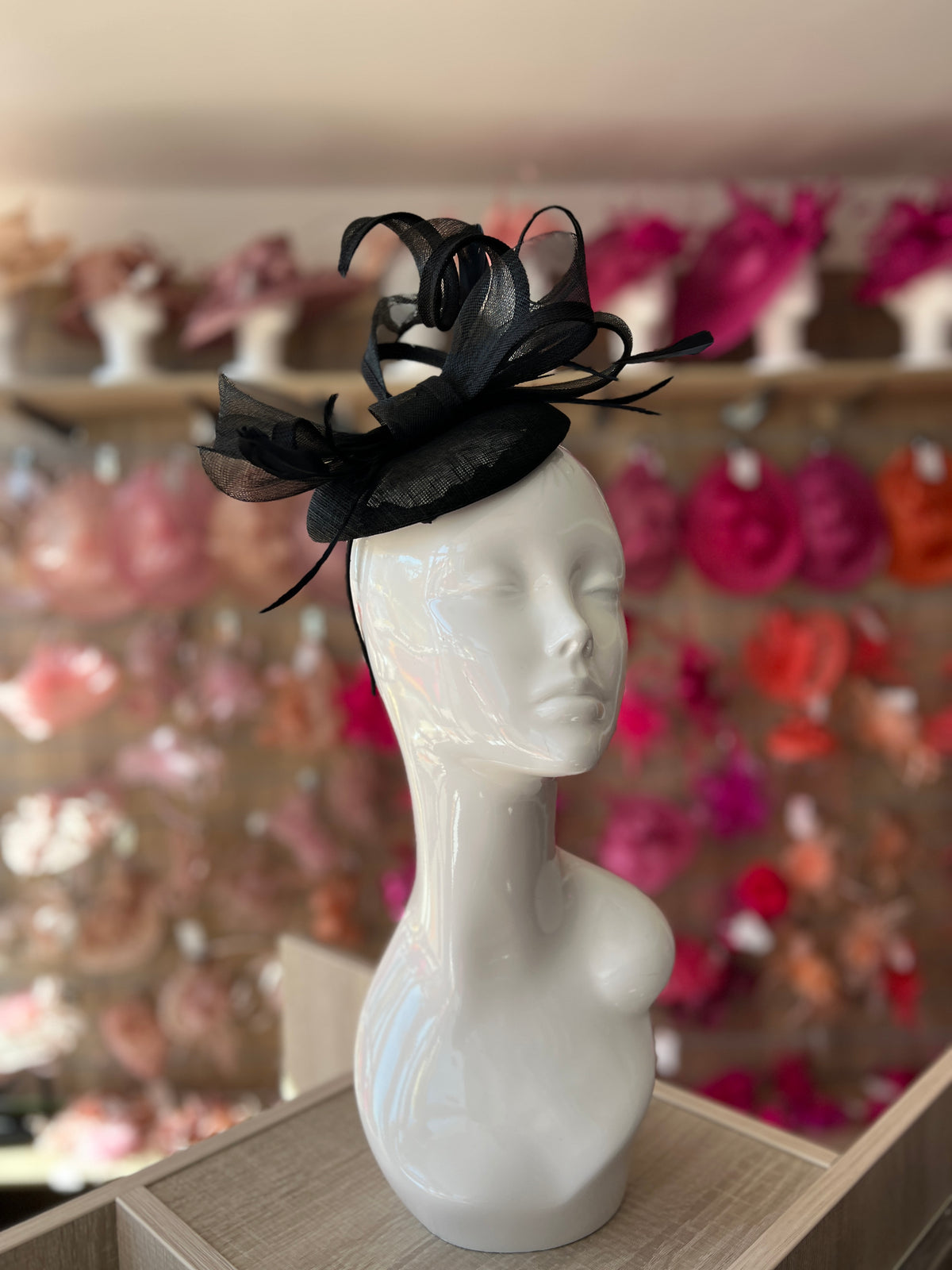 Black Pill Box Bow Feather Fascinator-Fascinators Direct