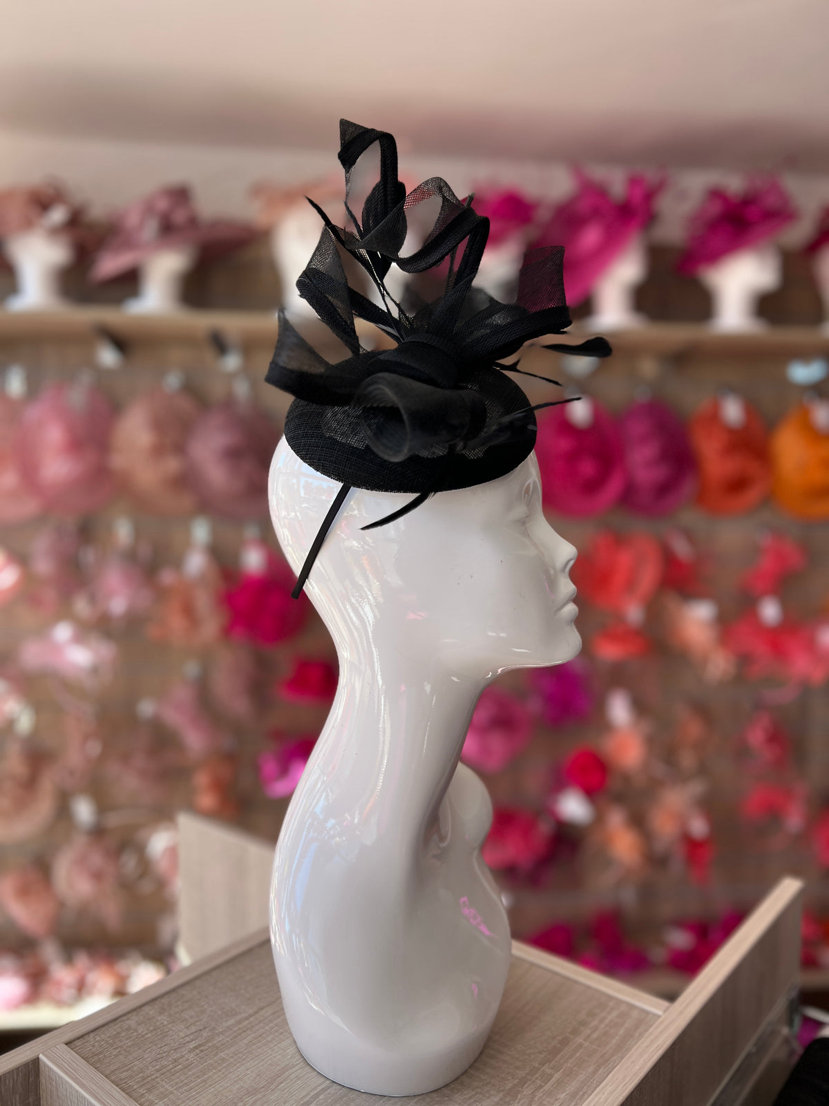 Black Pill Box Bow Feather Fascinator-Fascinators Direct