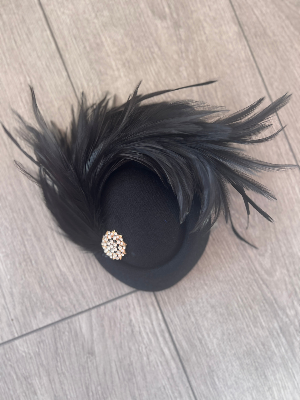 Black Pill Box Fascinator With Curled Feathers &amp; Diamante Embellishment-Fascinators Direct