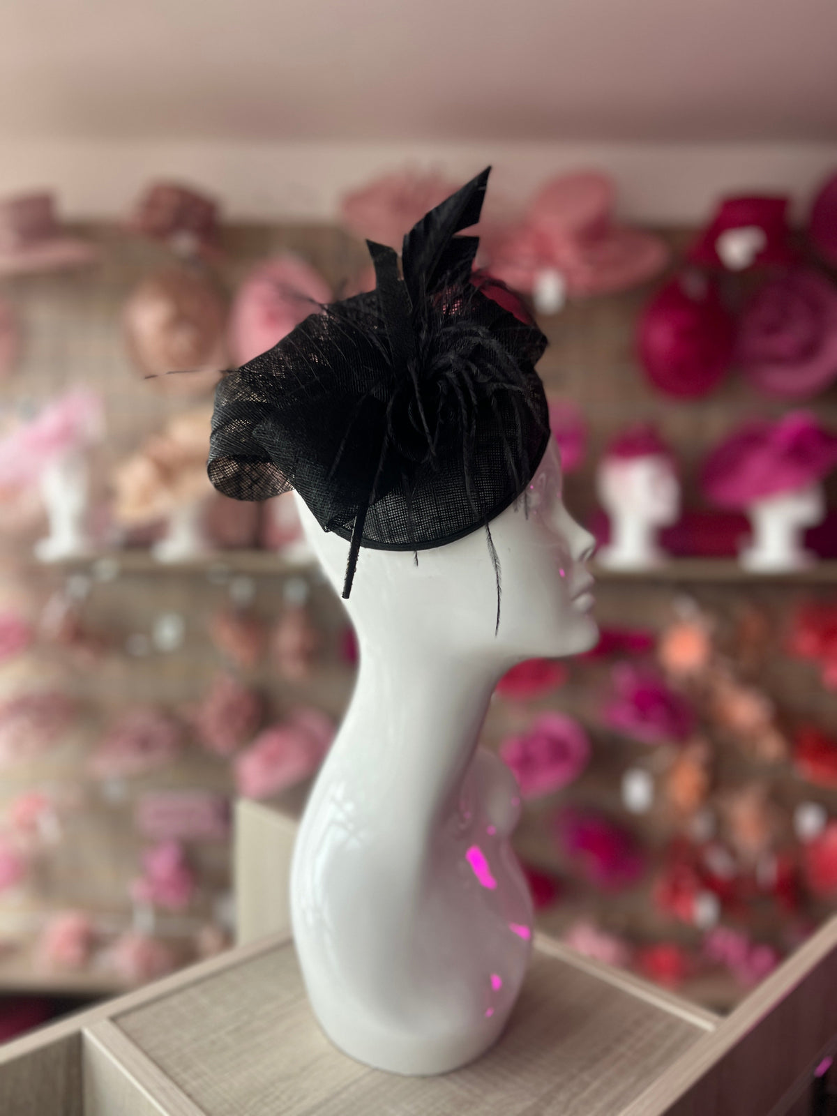 Black Pillbox Fascinator Hat with Feather Quill-Fascinators Direct