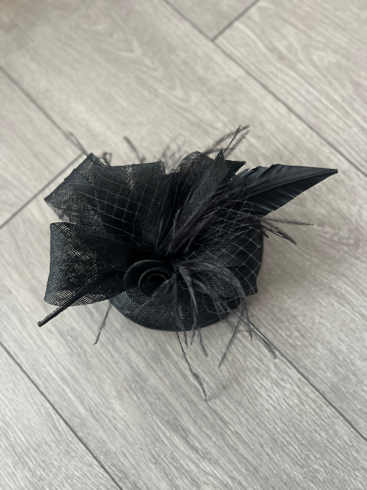 Black Pillbox Fascinator Hat with Feather Quill-Fascinators Direct