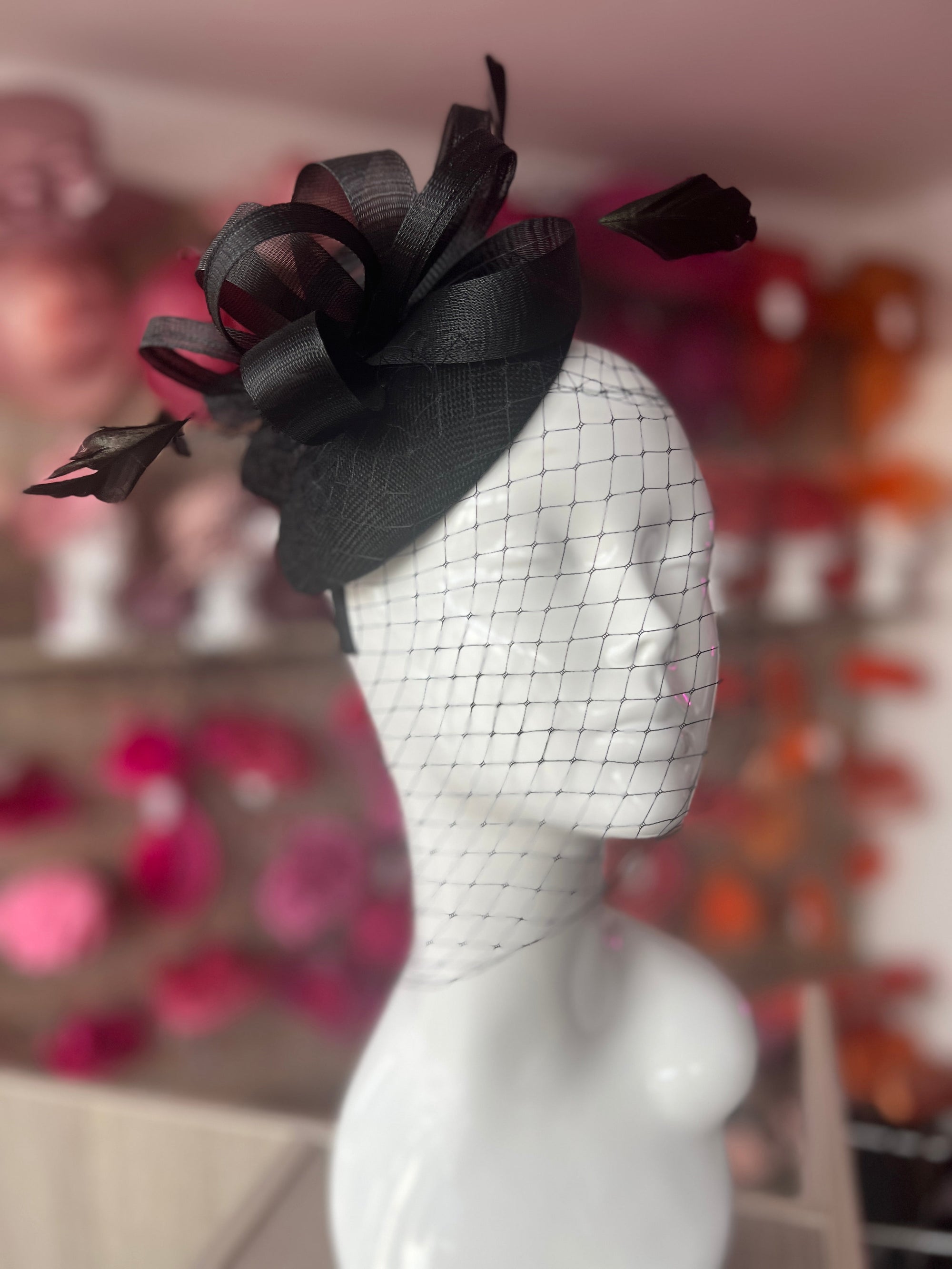 Black Pillbox Fascinator With Birdcage Veil-Fascinators Direct