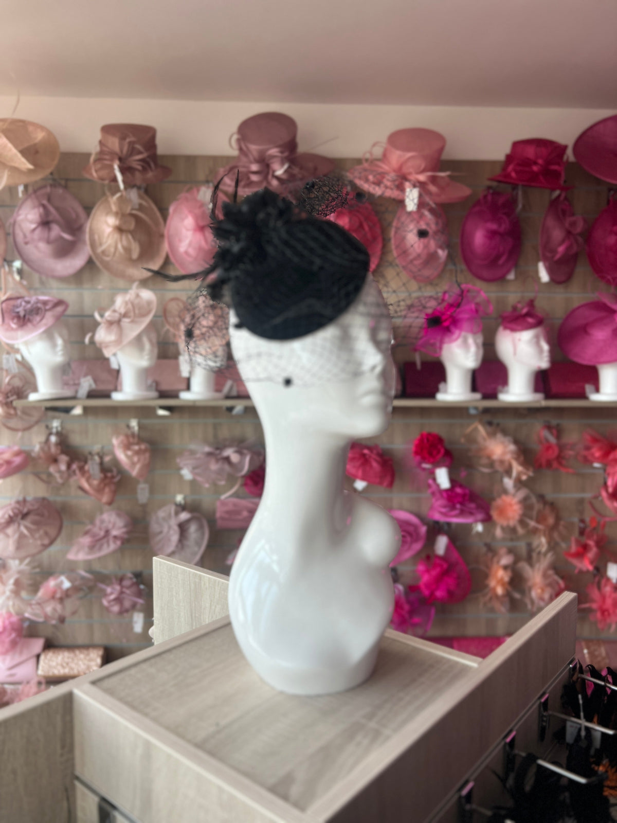 Black Pillbox Fascinator With Flower &amp; Veil-Fascinators Direct