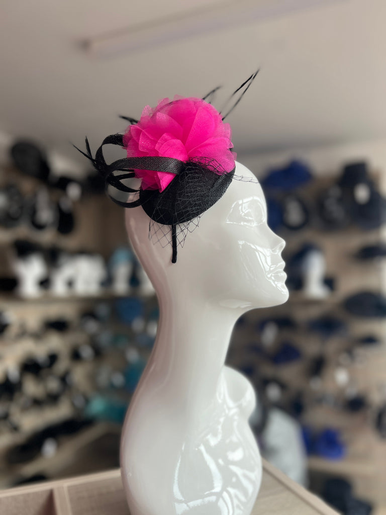 Authentic Hot pink and black fascinator