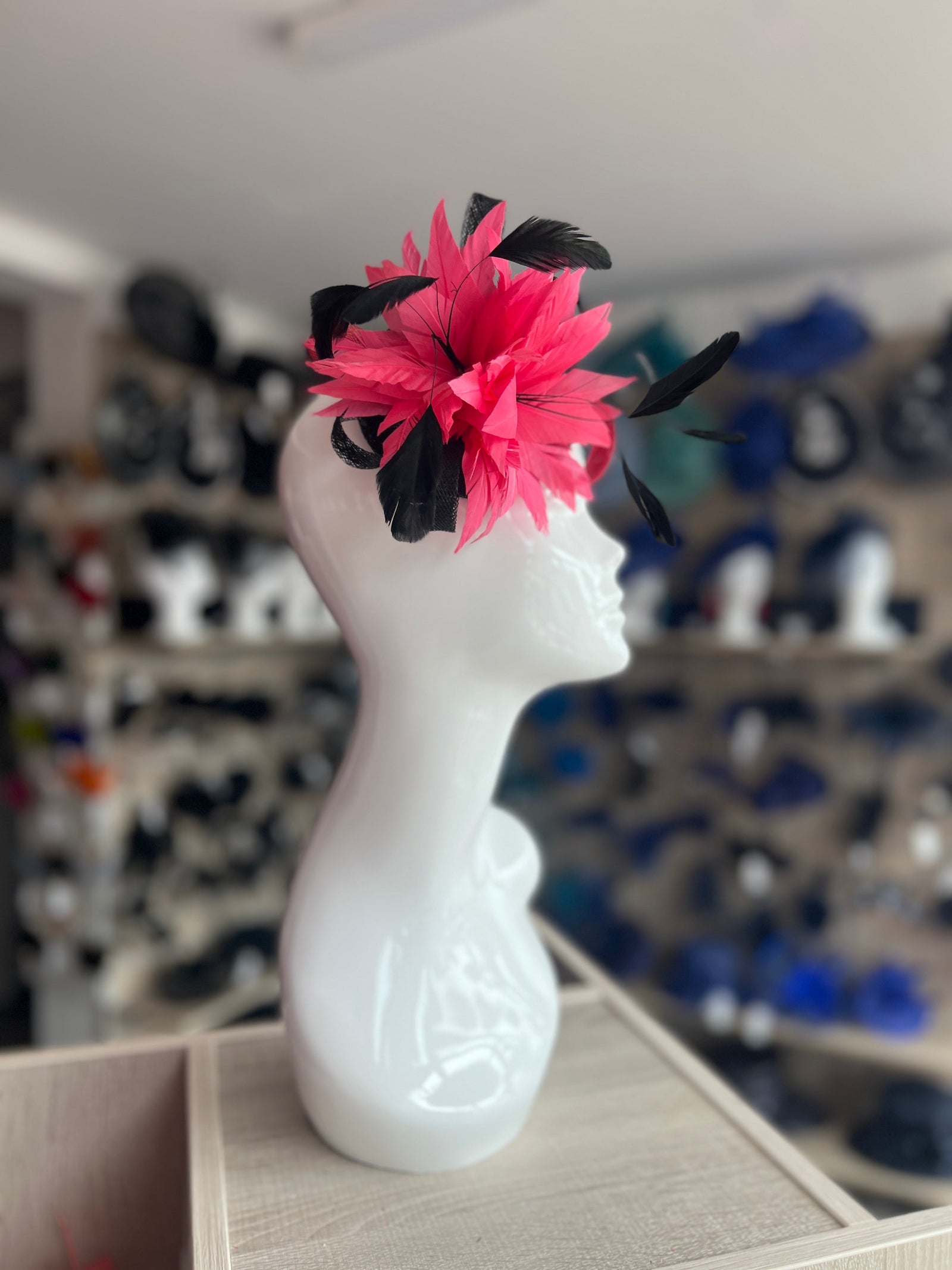 Black & Pink Feather Flower Fascinator omb-Fascinators Direct