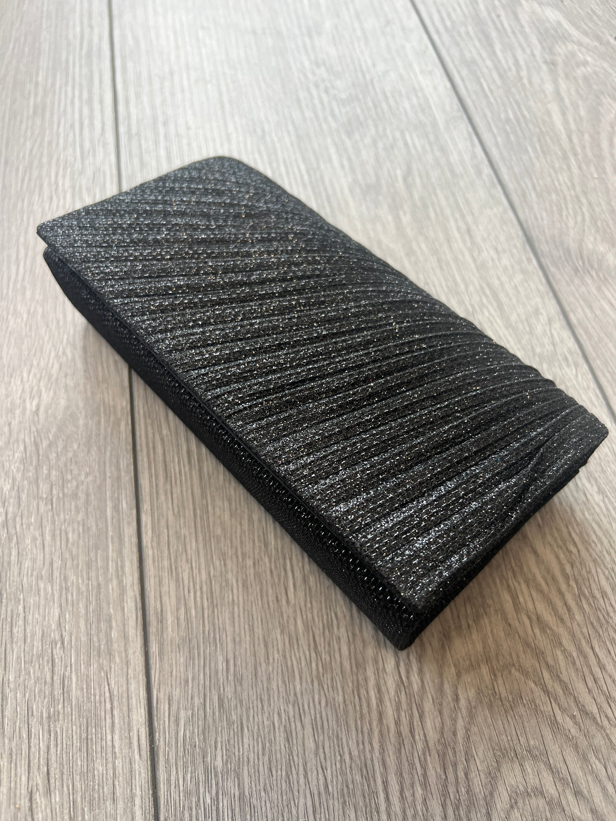 Black Pleated Glitter Box Clutch Bag-Fascinators Direct