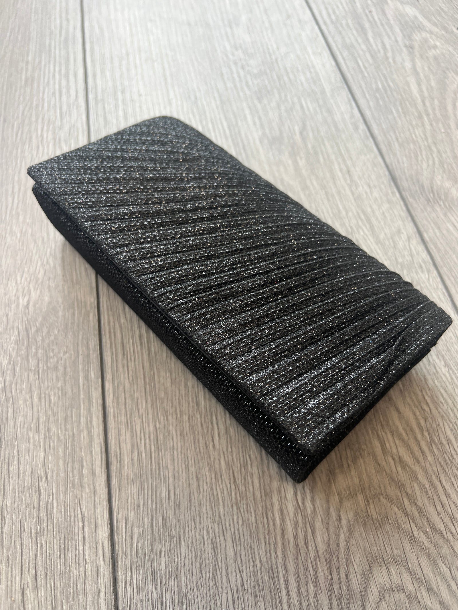 Black Pleated Glitter Box Clutch Bag-Fascinators Direct