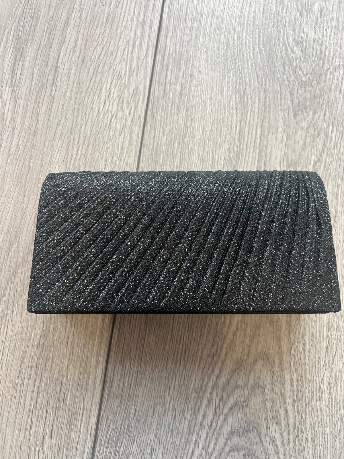 Black Pleated Glitter Box Clutch Bag-Fascinators Direct