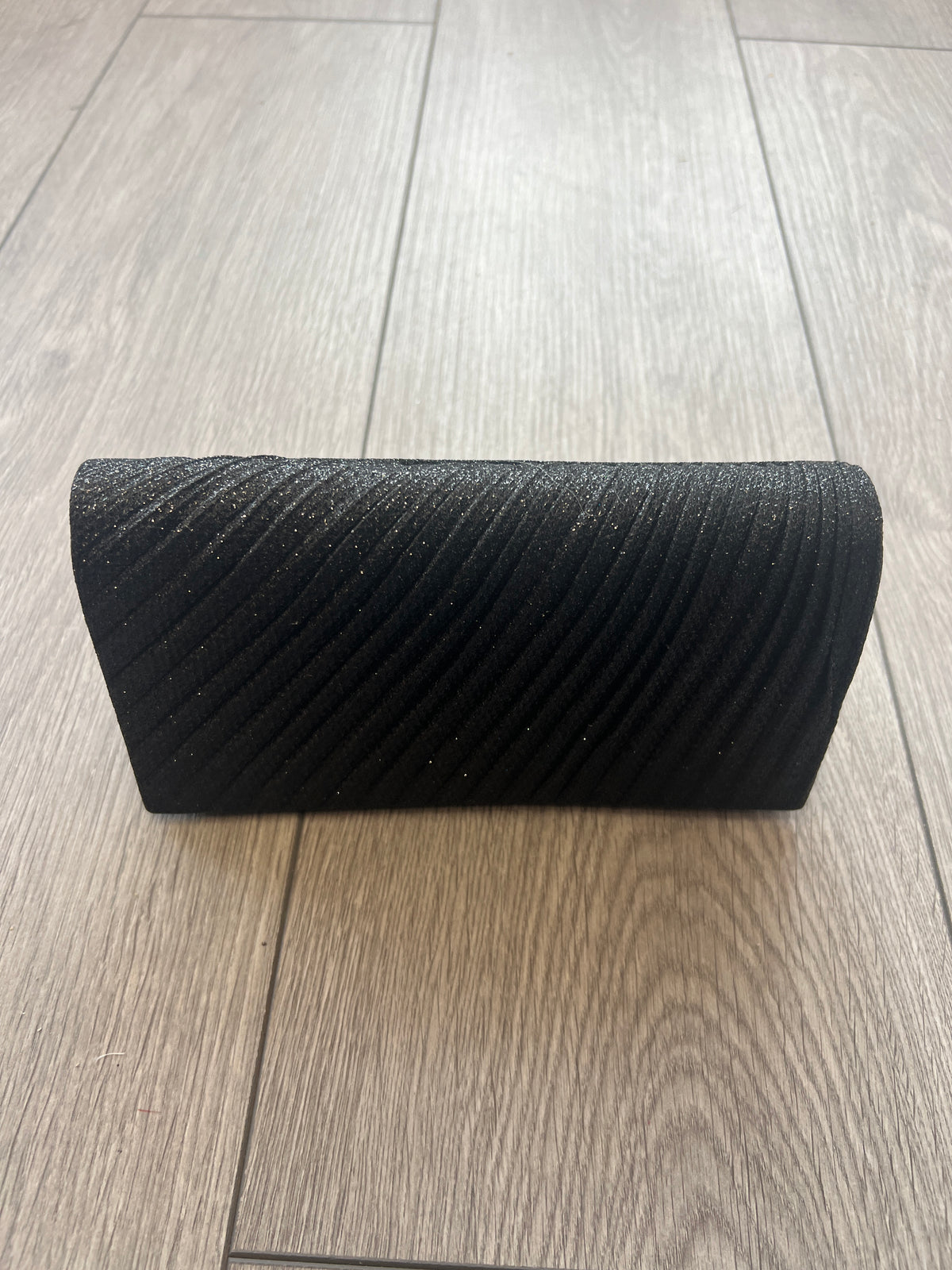 Black Pleated Glitter Box Clutch Bag-Fascinators Direct