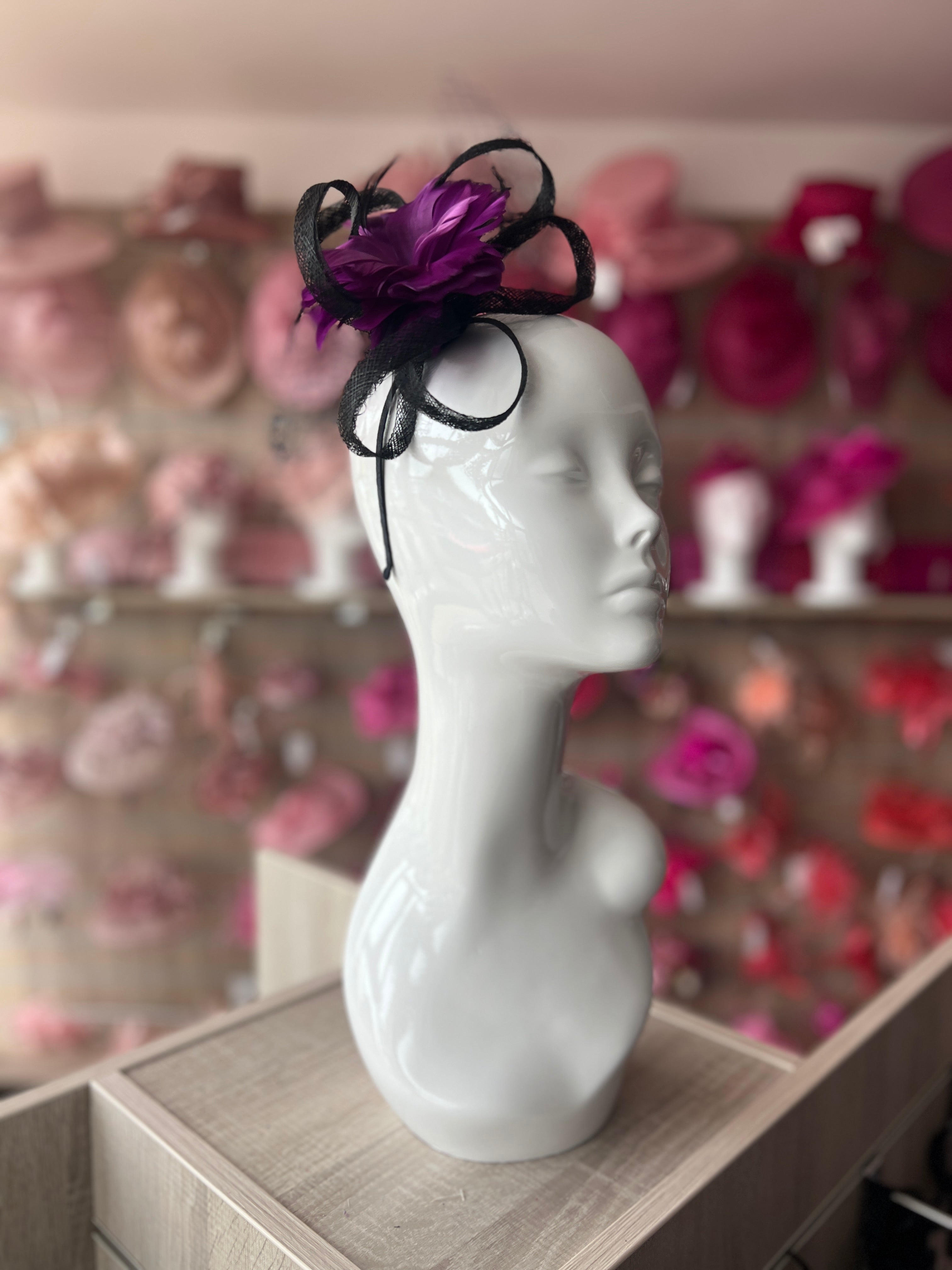 New purple fascinator with flowers and shops netting!