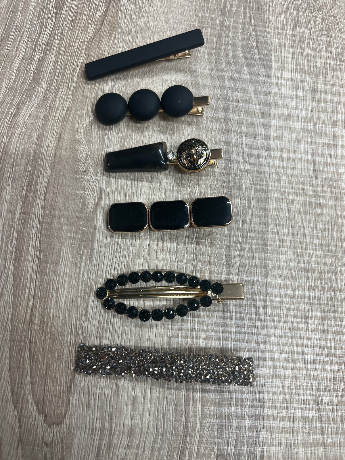 Black Resin &amp; Rhinestone Hair Clips Set x6-Fascinators Direct