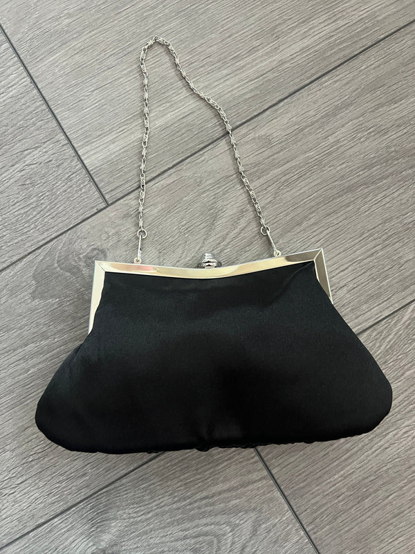 Black satin evening bag sale