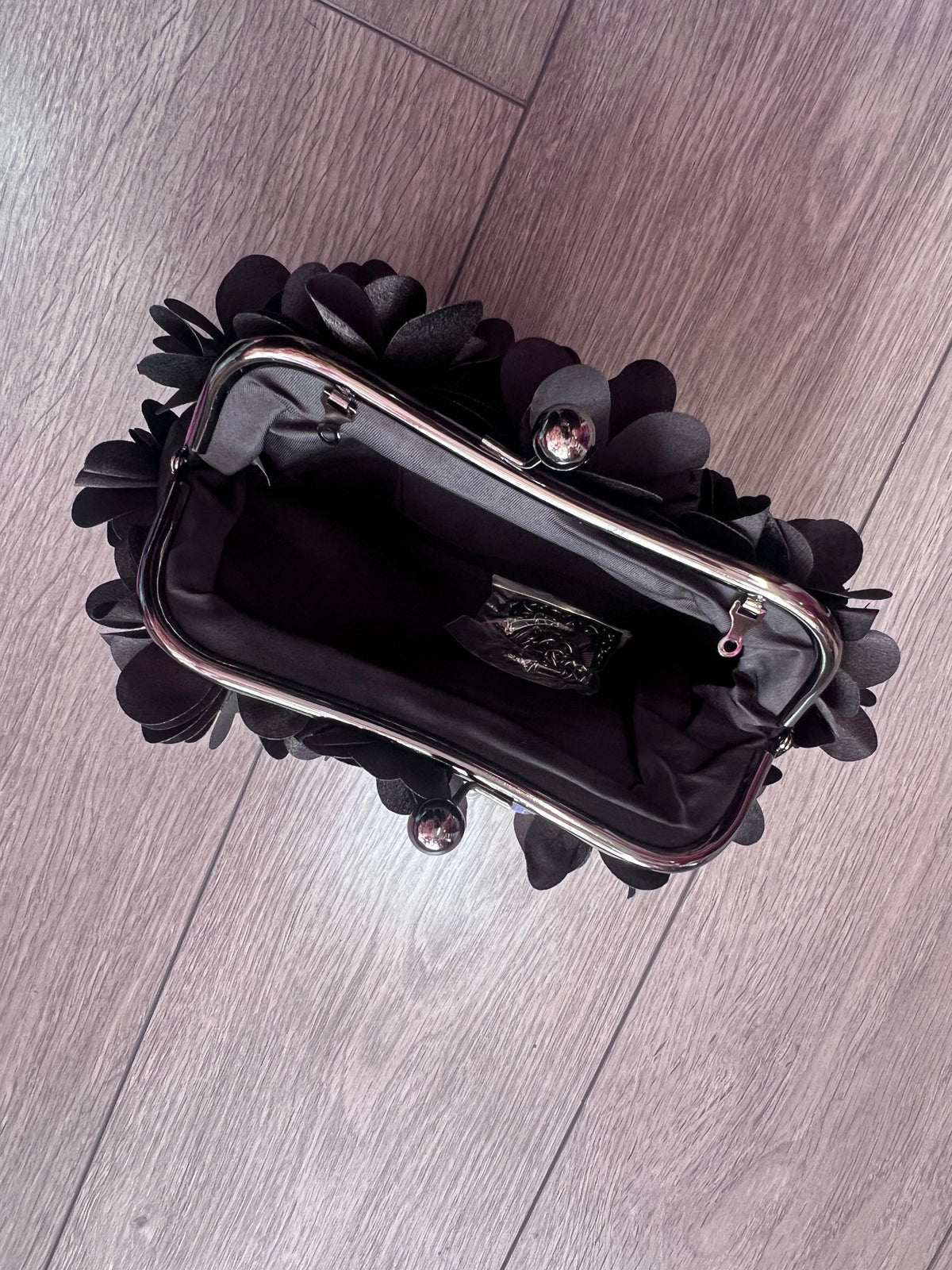 Black Satin Flower Petal Clutch Bag-Fascinators Direct