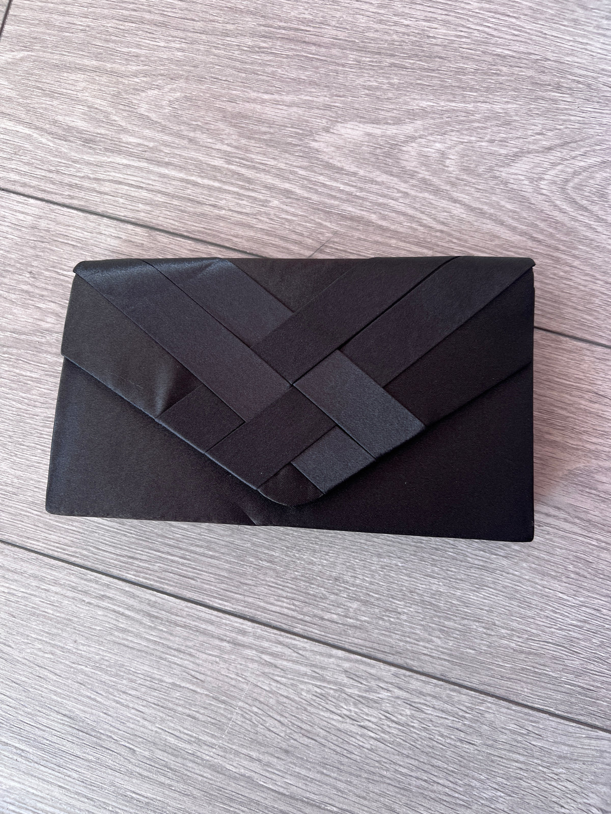 Black Satin Pleated Envelope Clutch Bag-Fascinators Direct