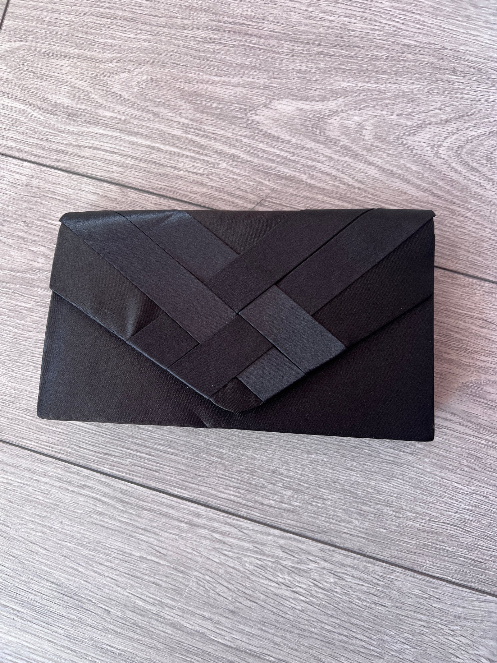 Black Satin Pleated Envelope Clutch Bag-Fascinators Direct