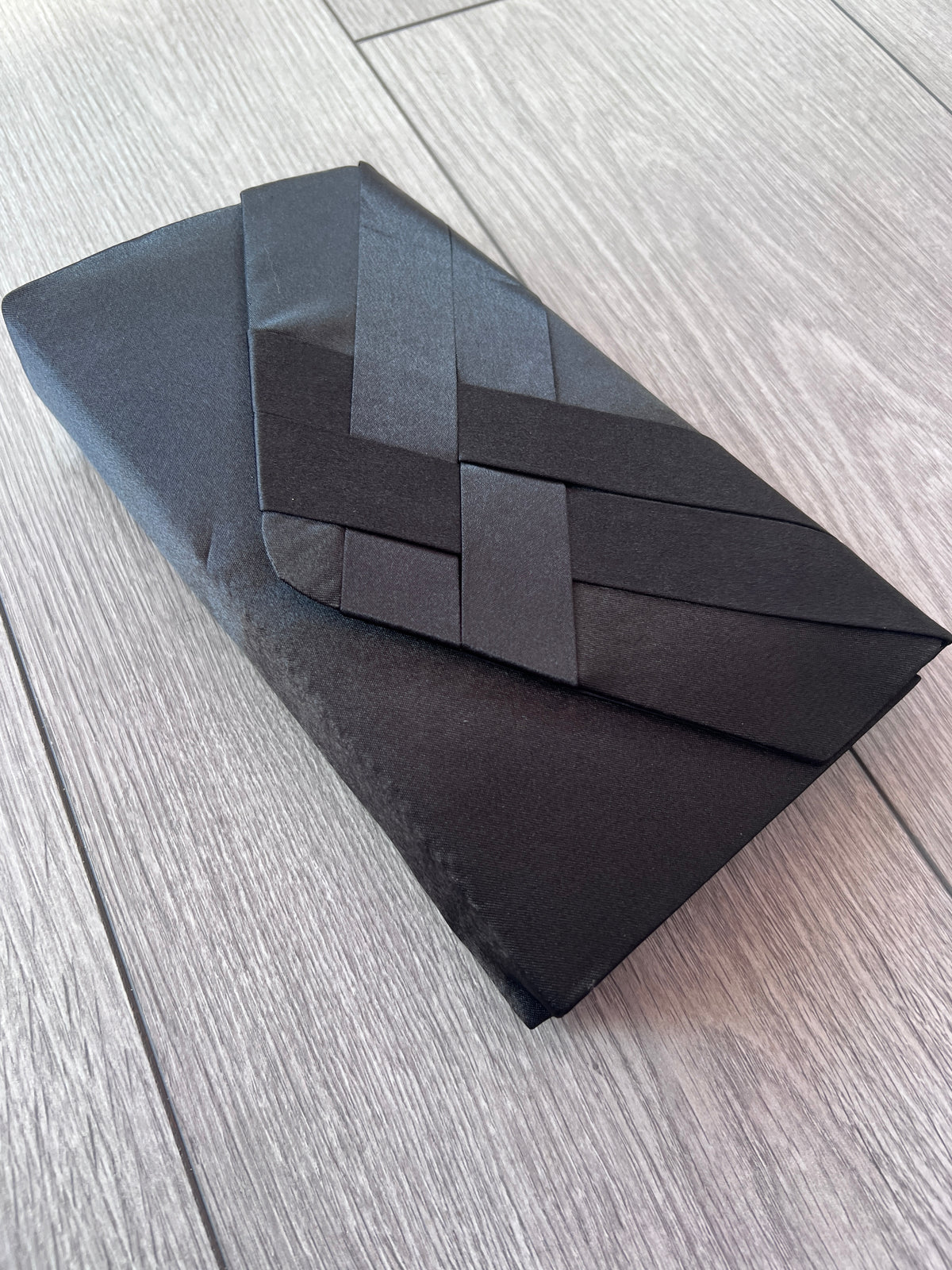 Black Satin Pleated Envelope Clutch Bag-Fascinators Direct