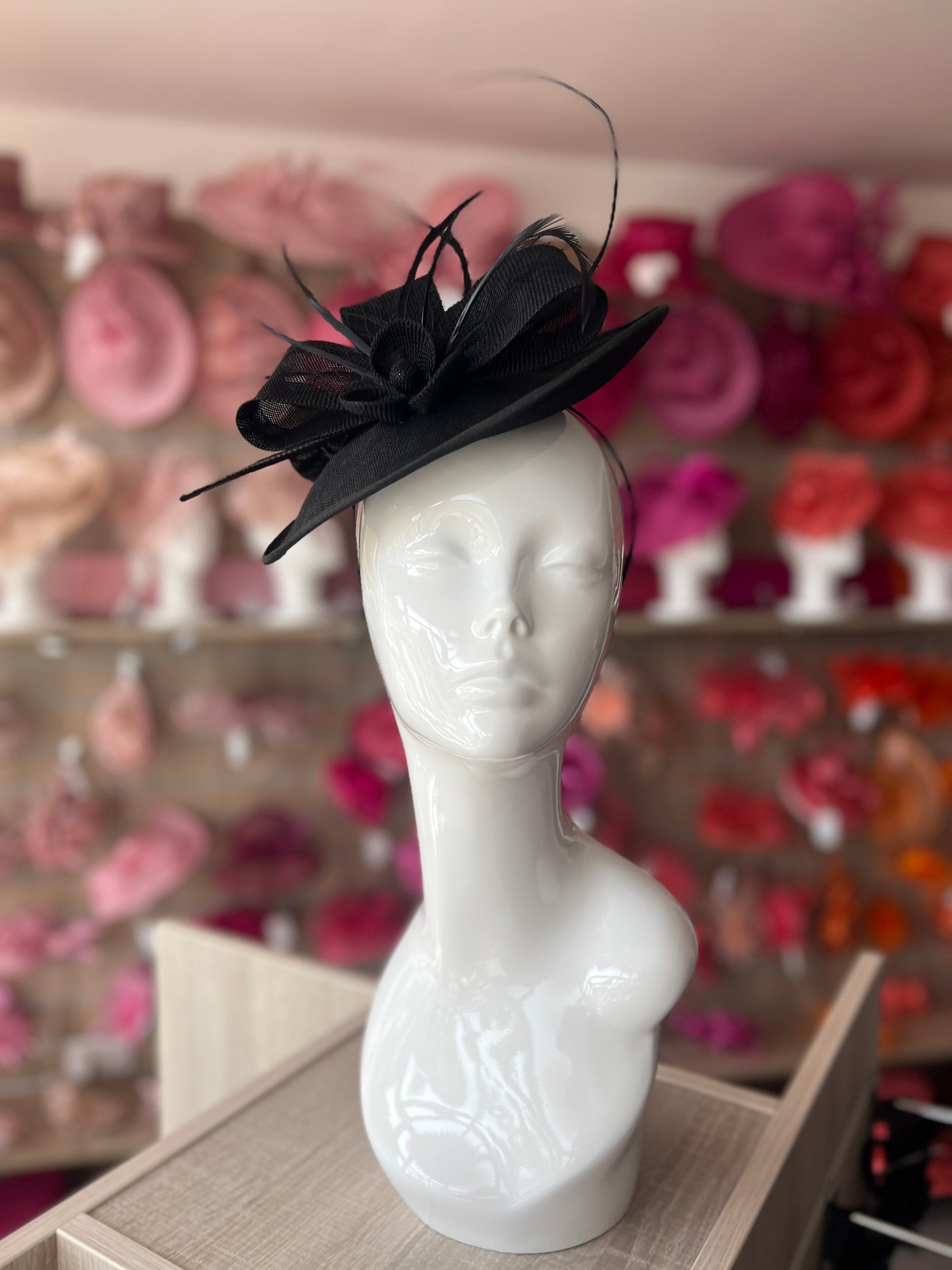 Black Saucer Style Fascinator Hat-Fascinators Direct