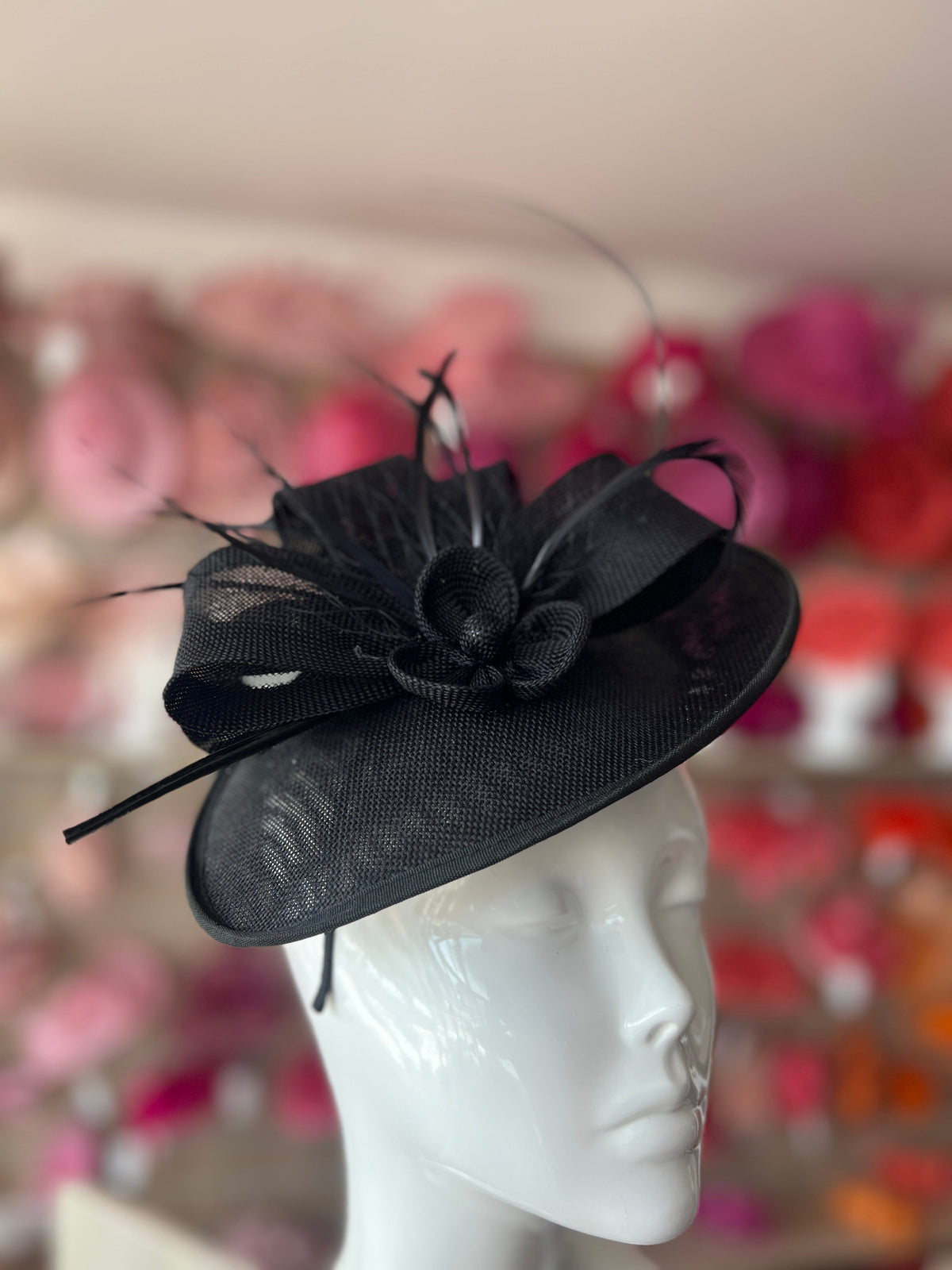 Black Saucer Style Fascinator Hat-Fascinators Direct