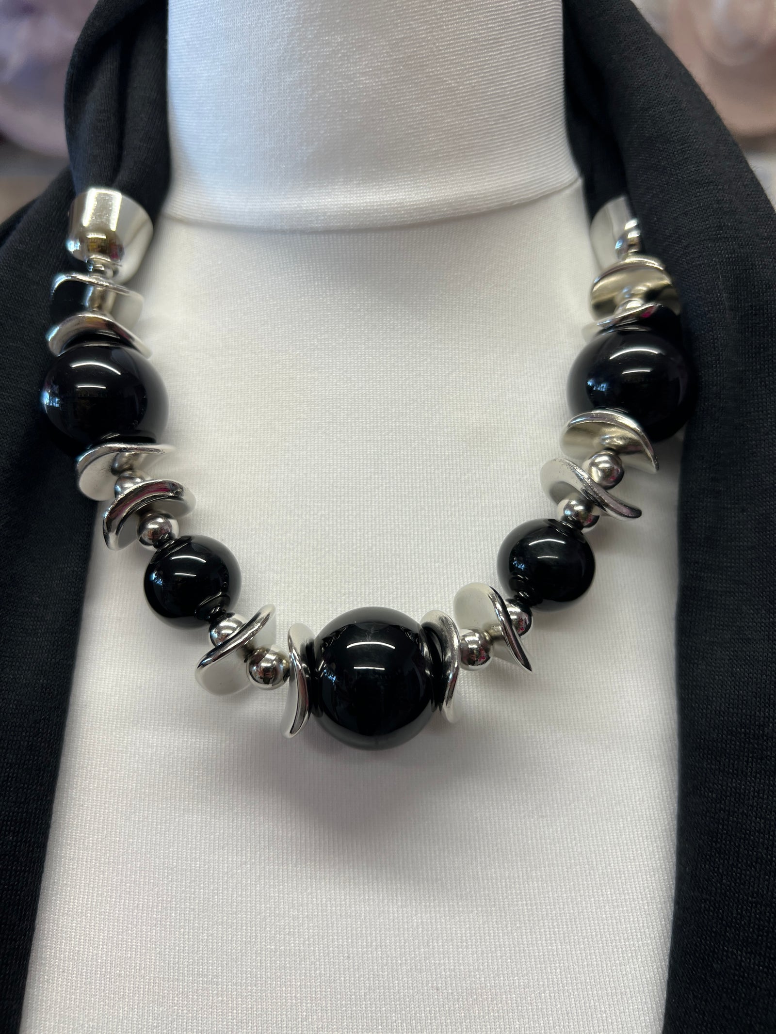 Black Scarf Necklace With Beads-Fascinators Direct