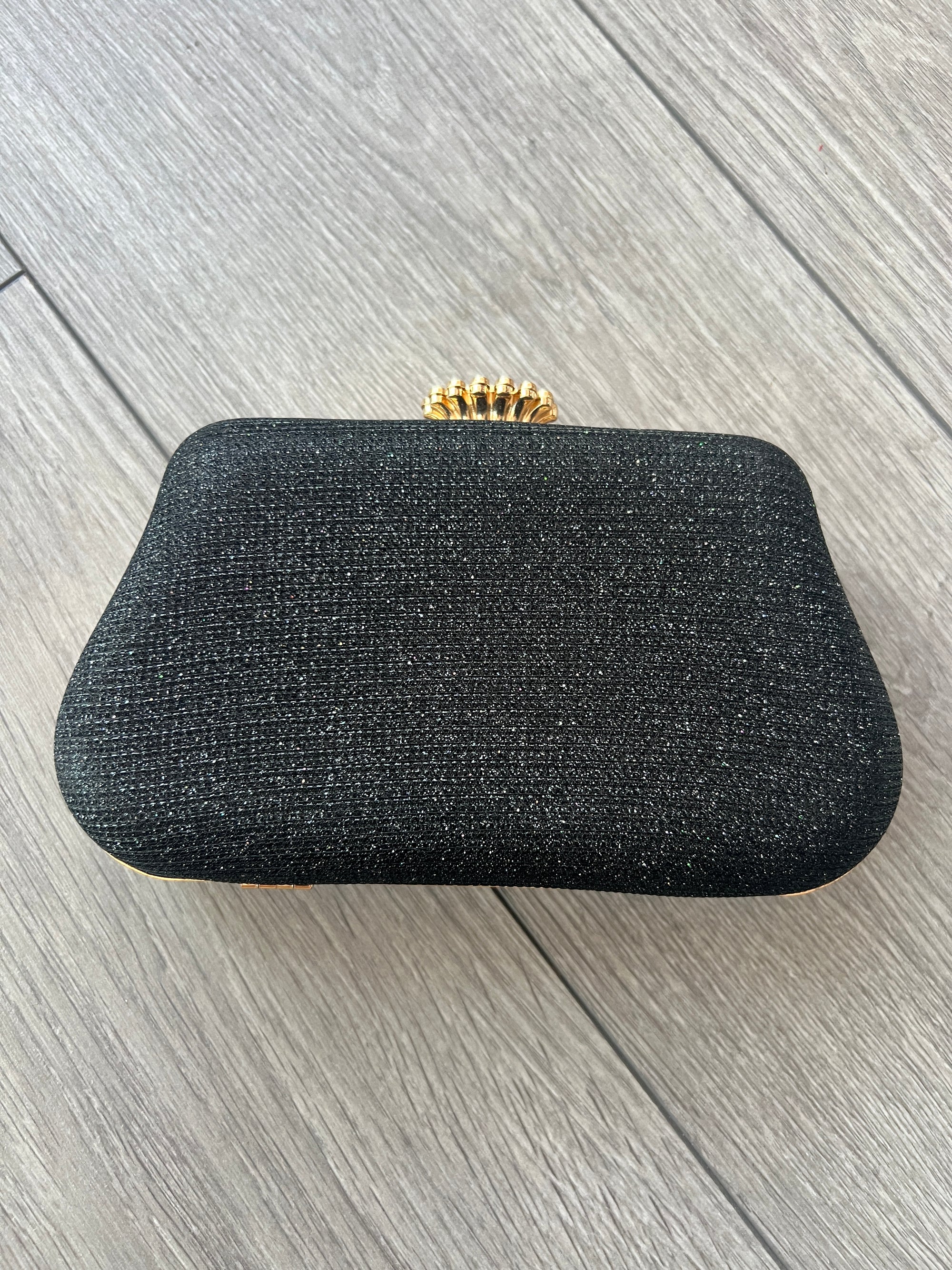 Black Shimmer Box Clutch Bag-Fascinators Direct