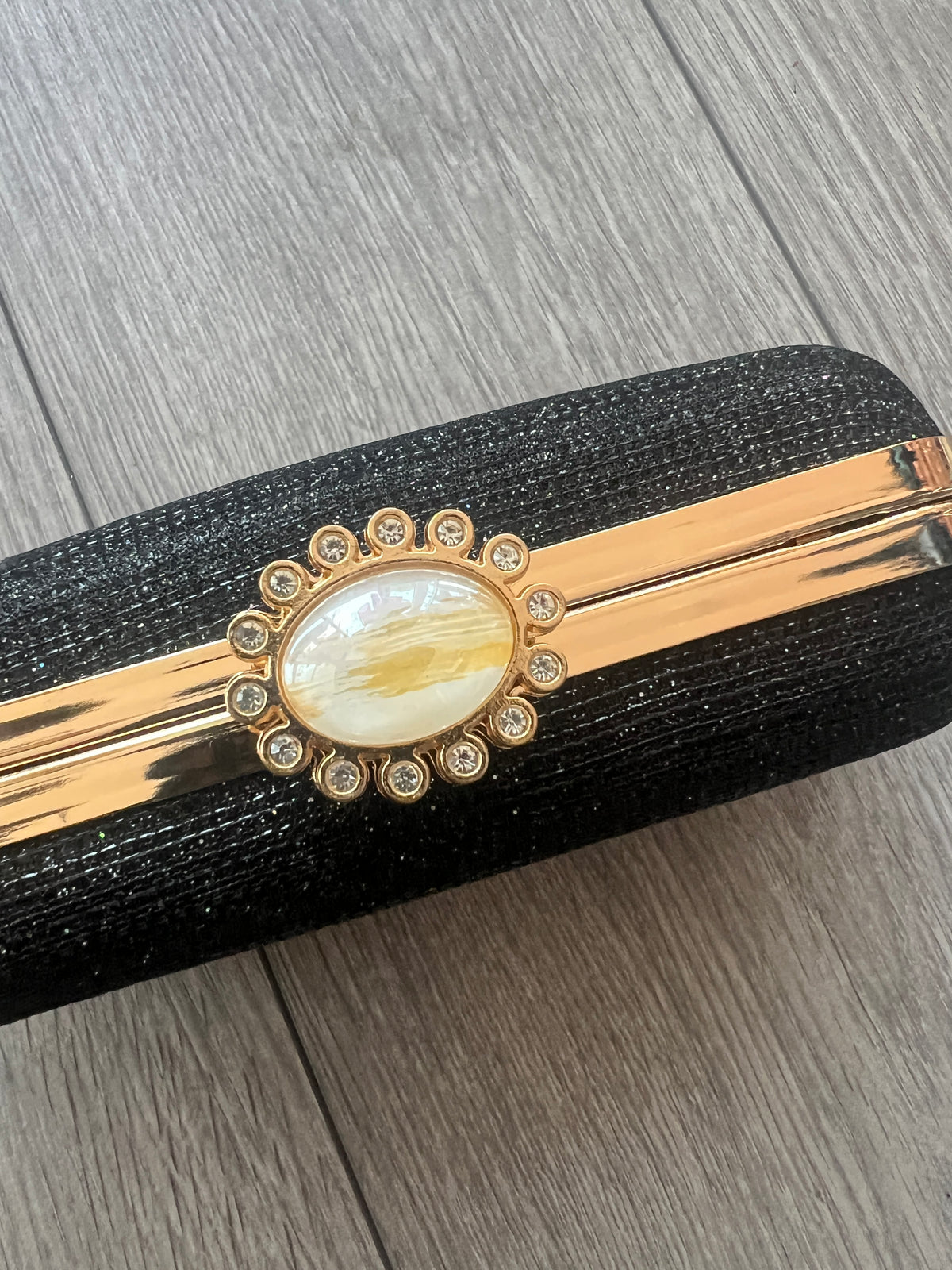 Black Shimmer Box Clutch Bag-Fascinators Direct