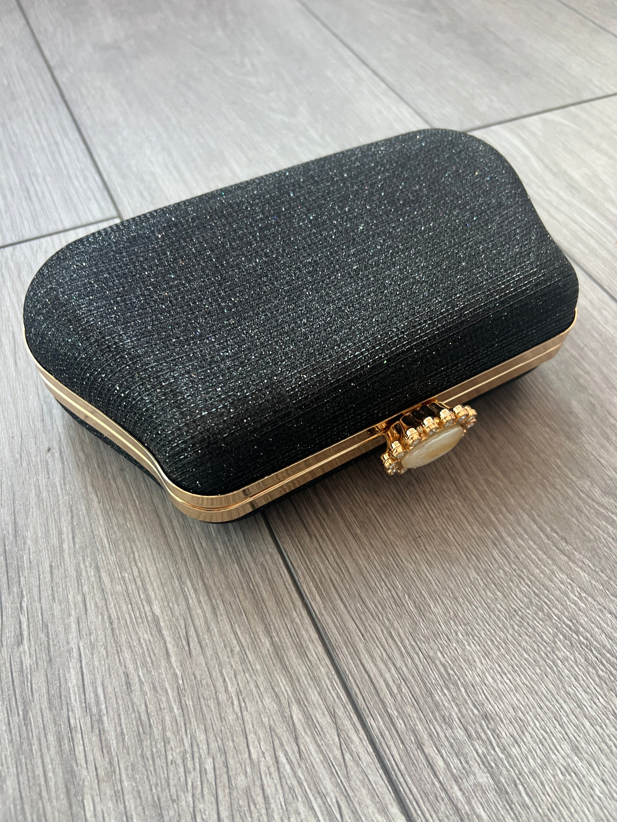 Black Shimmer Box Clutch Bag-Fascinators Direct
