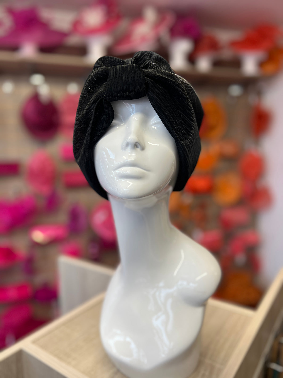 Black Shimmer Turban-Fascinators Direct