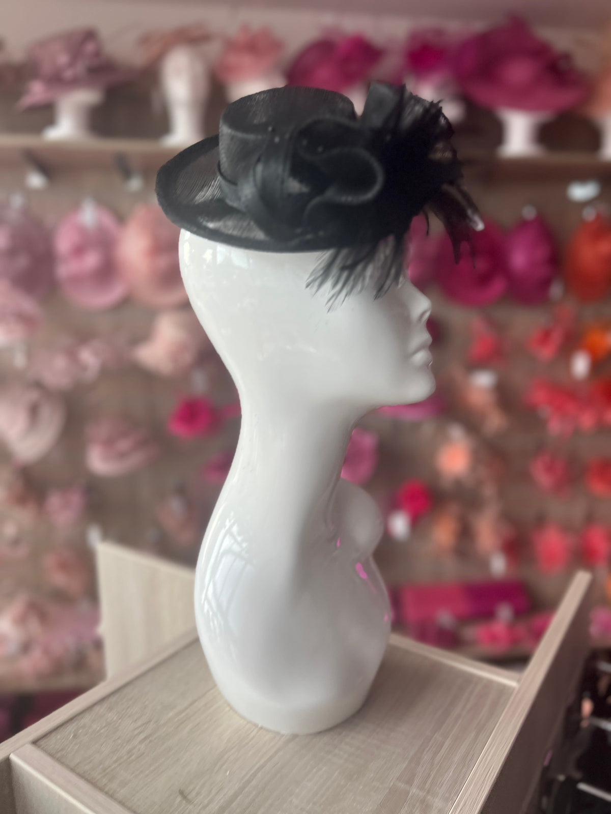 Black Sinamay Mini Hat Fascinator-Fascinators Direct