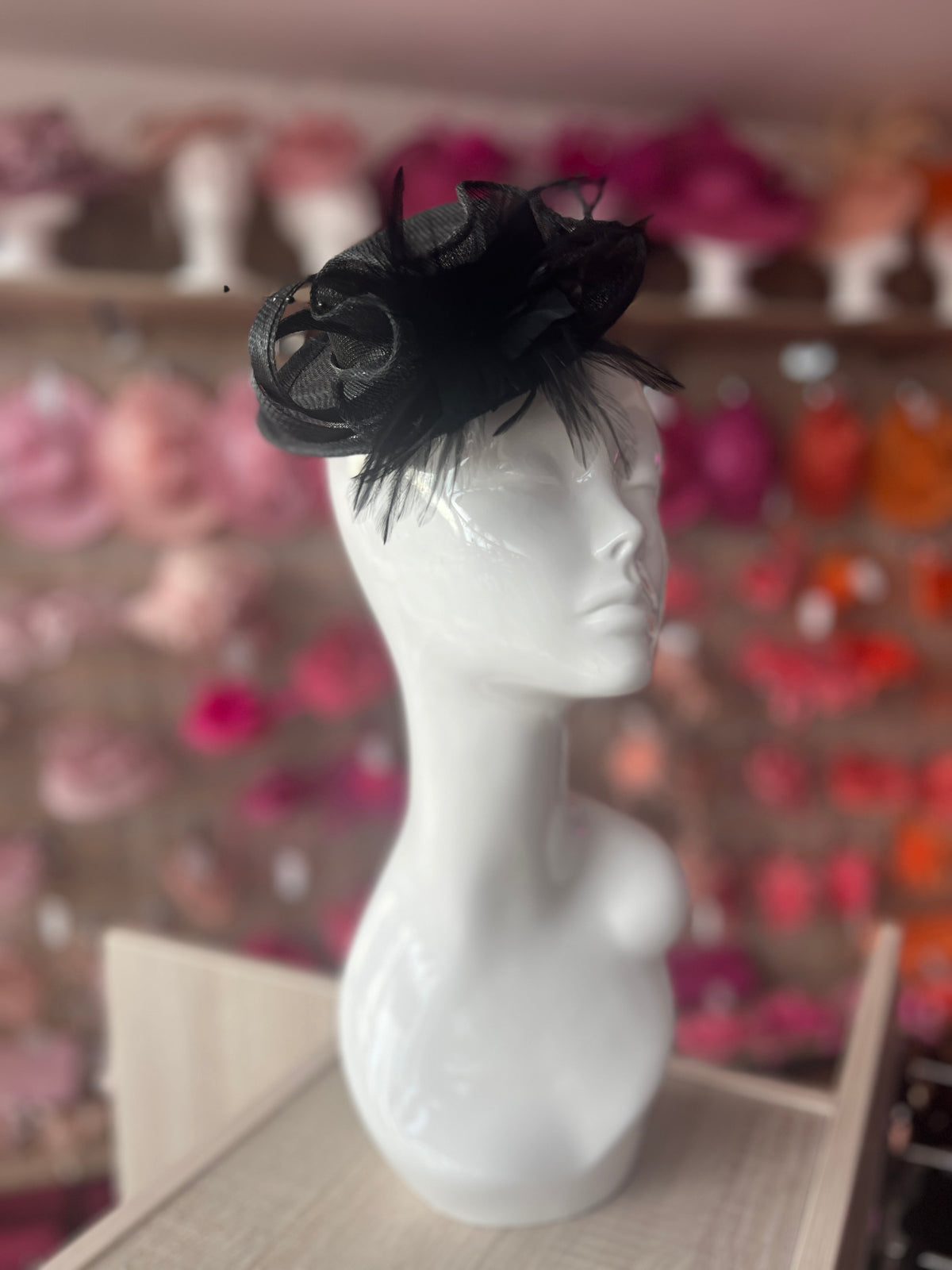 Black Sinamay Mini Hat Fascinator-Fascinators Direct