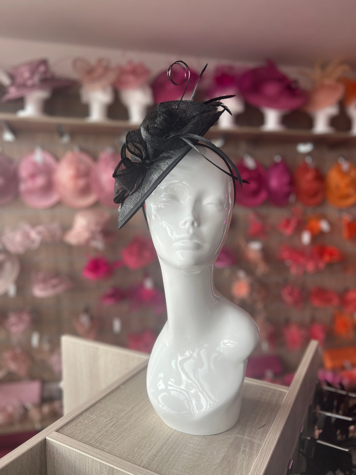 Black Sinamay Petunia Flower Fascinator With A Saucer Base-Fascinators Direct