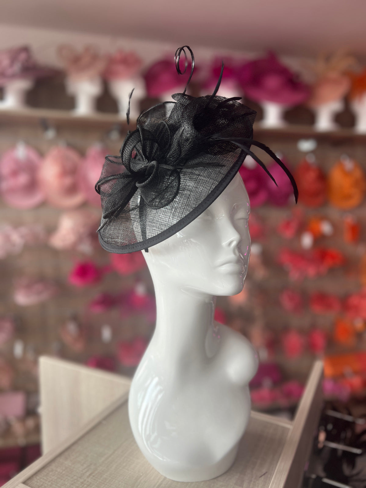 Black Sinamay Petunia Flower Fascinator With A Saucer Base-Fascinators Direct