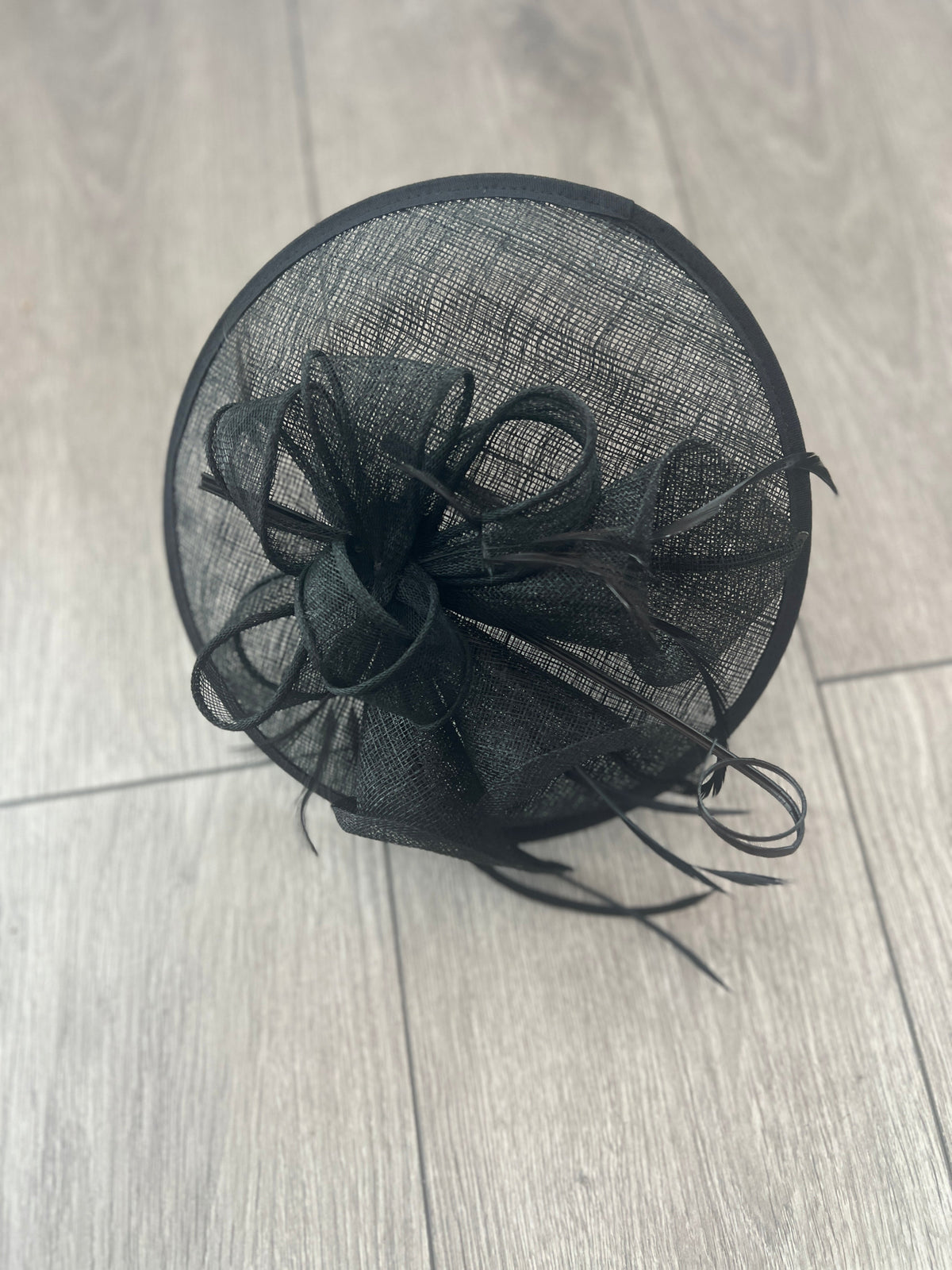 Black Sinamay Petunia Flower Fascinator With A Saucer Base-Fascinators Direct