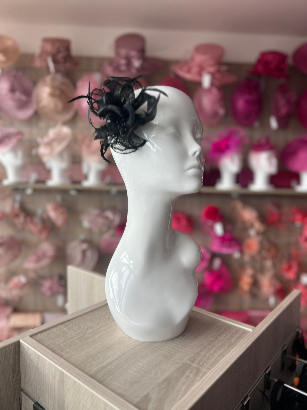 Black Small Fascinator With Decorative Beads &amp; Feathers-Fascinators Direct