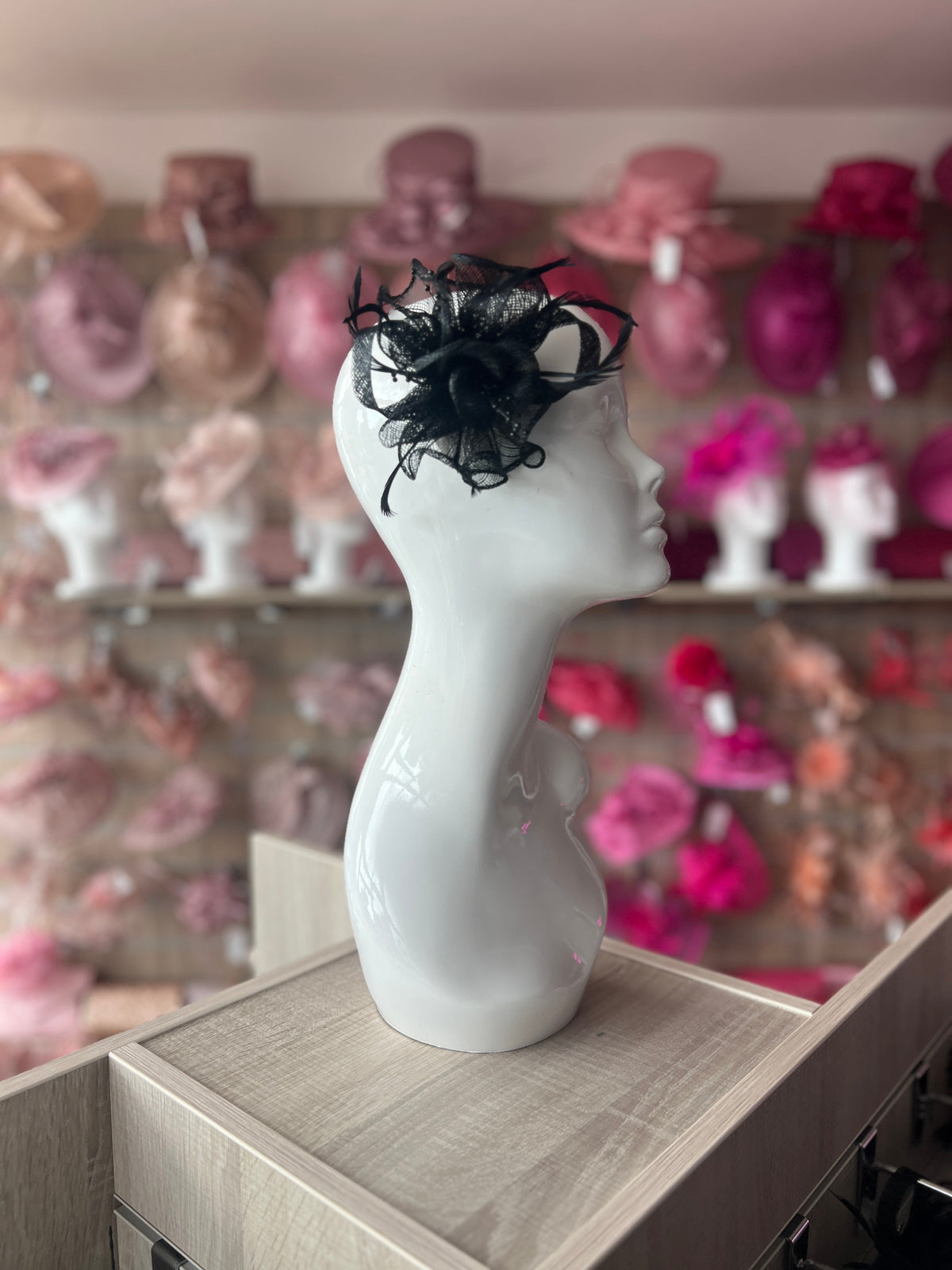 Black Small Fascinator With Decorative Beads &amp; Feathers-Fascinators Direct