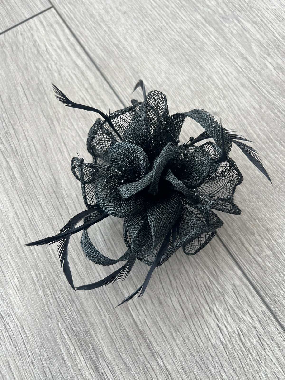 Black Small Fascinator With Decorative Beads &amp; Feathers-Fascinators Direct