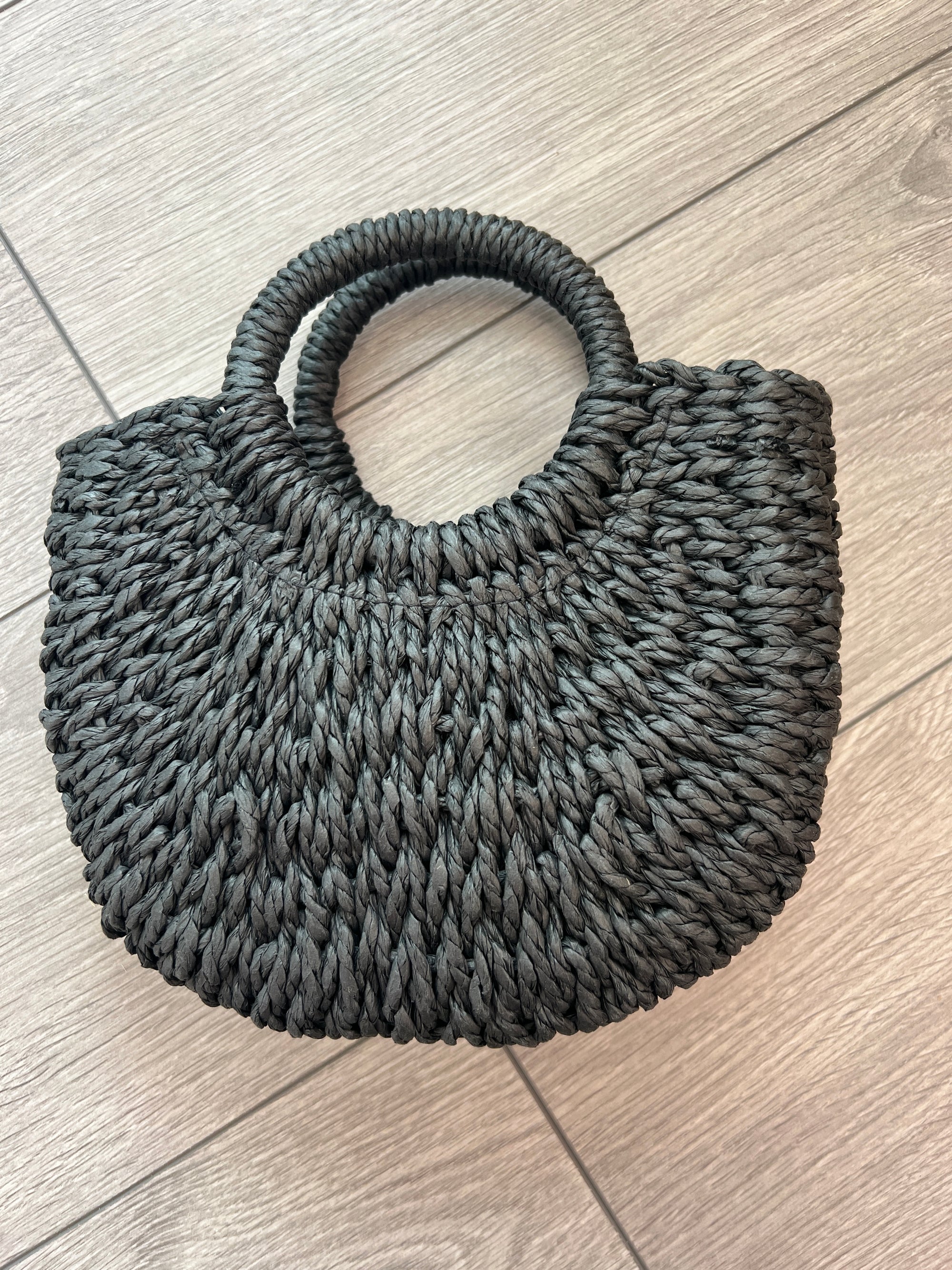 Black Small Rattan Straw Basket Handbag-Fascinators Direct