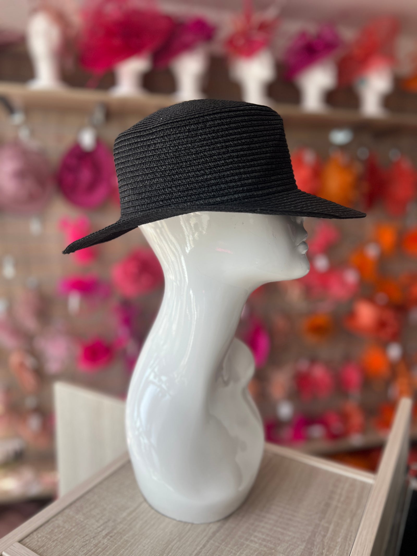 Black Straw Hat-Fascinators Direct
